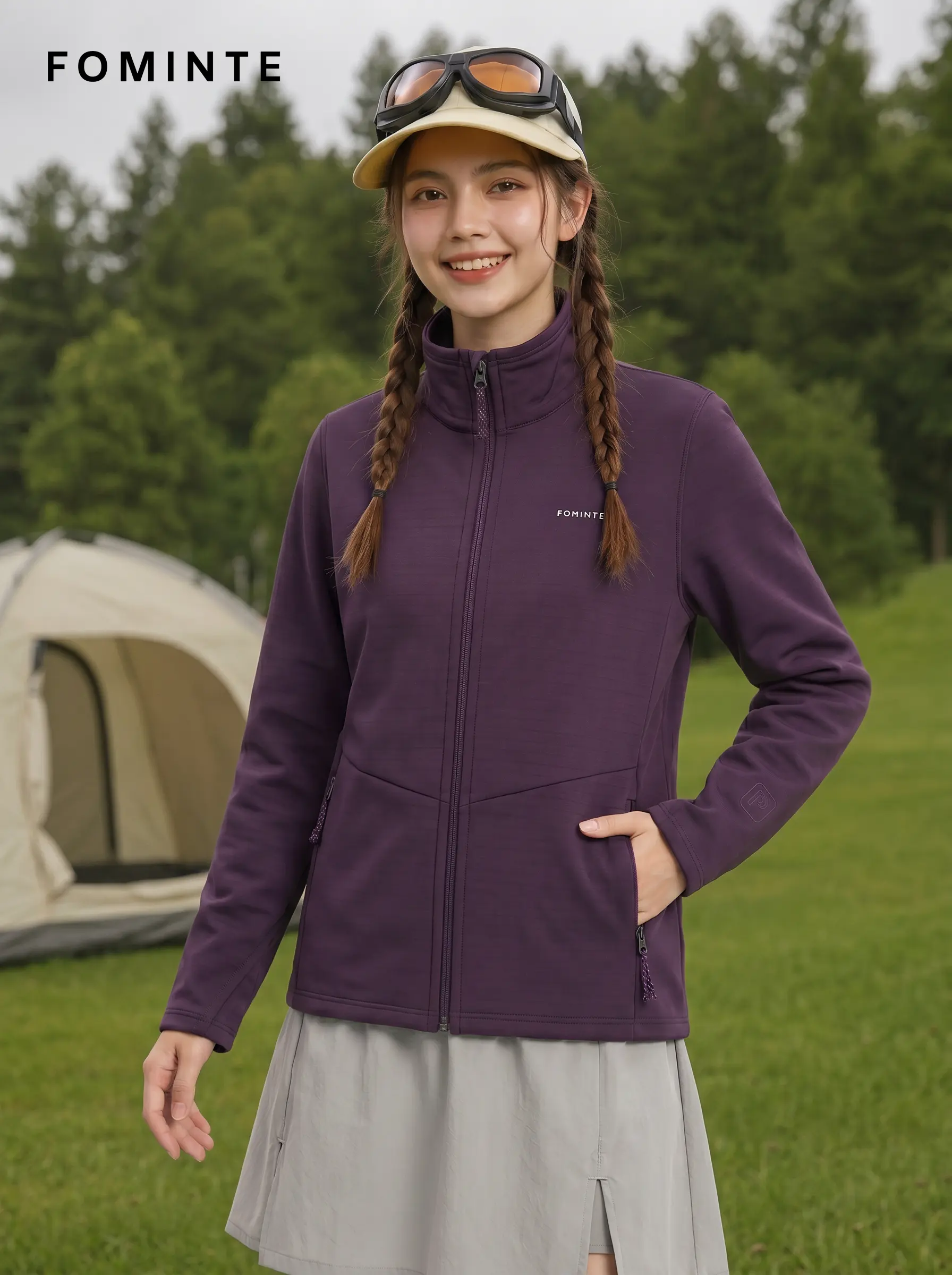 Women's Grape Purple Stand Collar Full-Zip Fleece Jacket