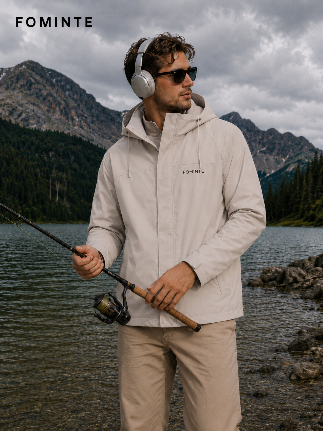 Mist Beige Men's Hooded Softshell Jacket Wholesale Custom Outerwear - FM0802000441-4