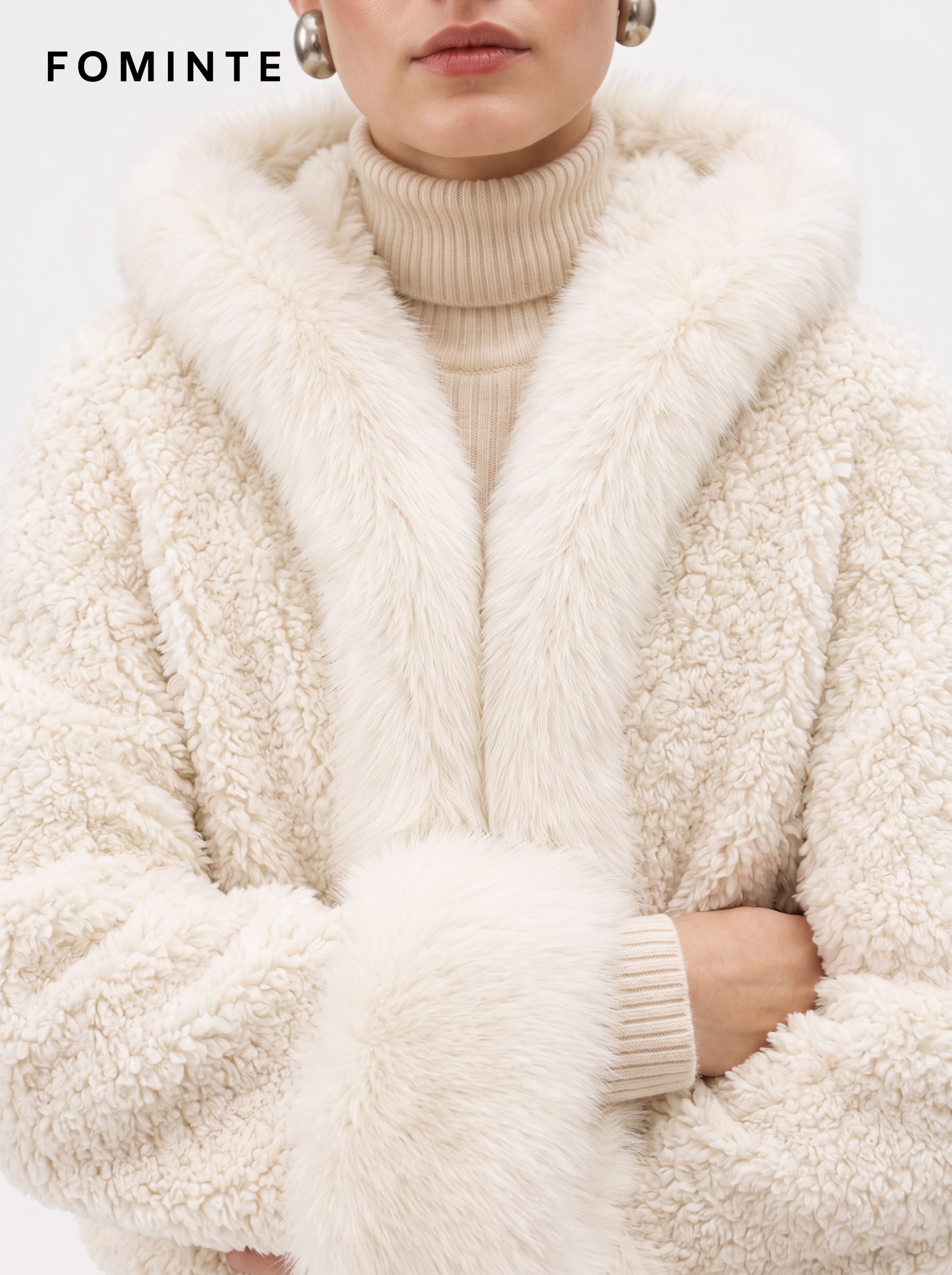 Wholesale Cropped Teddy Fleece Jacket with Faux Fox Fur - FM0202000065