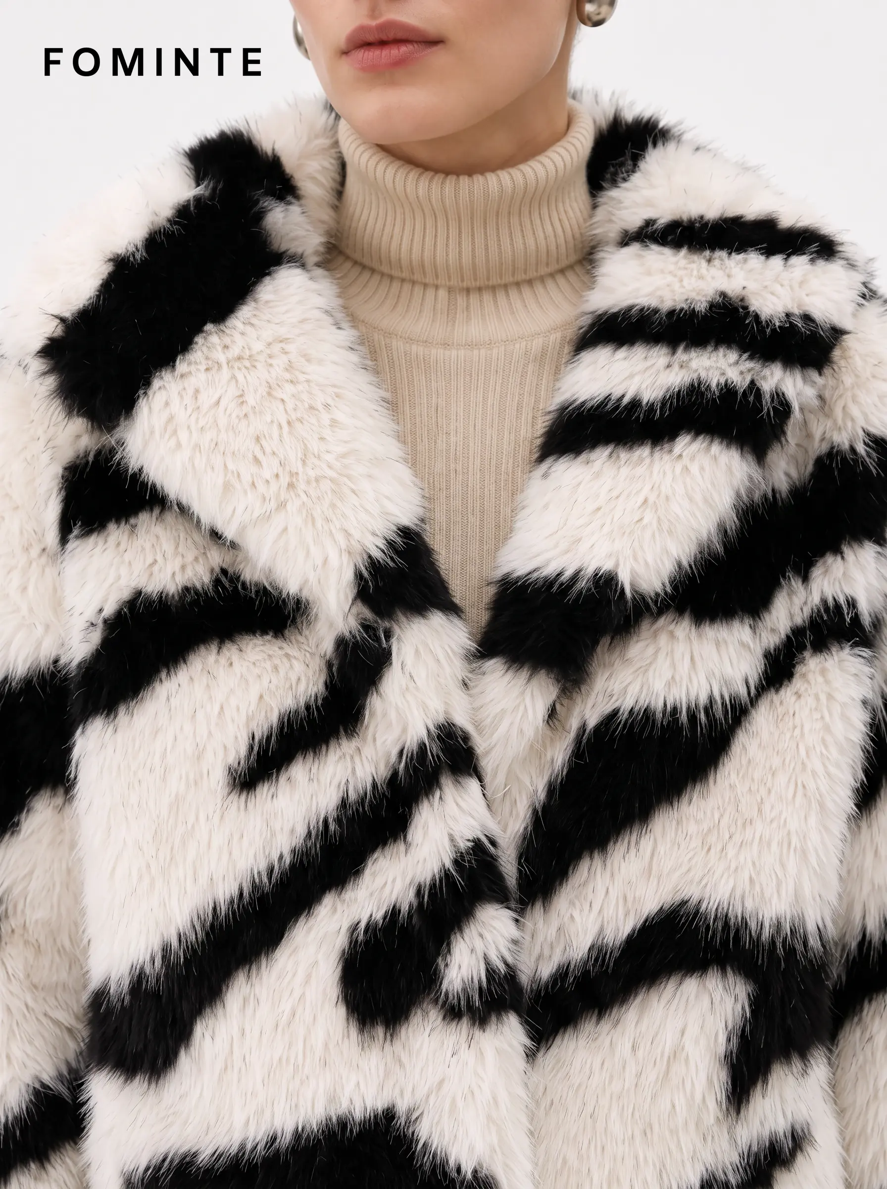 Wholesale Cropped Zebra Print Faux Fur Jacket - FM0202000058