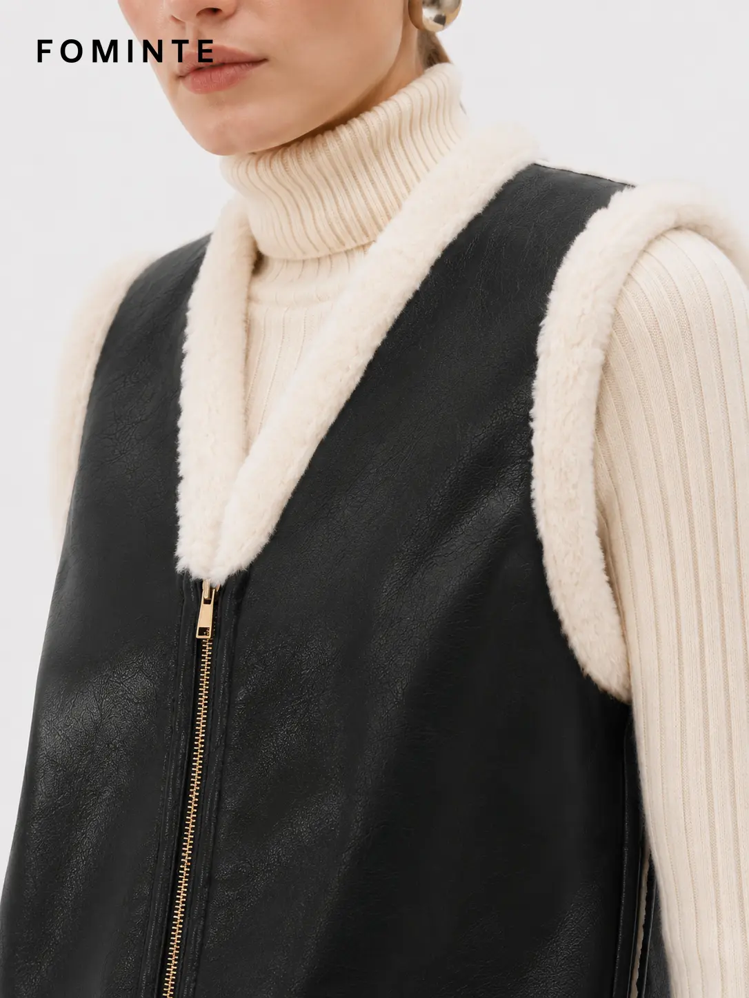 Wholesale Faux Leather Sherpa-Lined Reversible Vest - FM0302000088