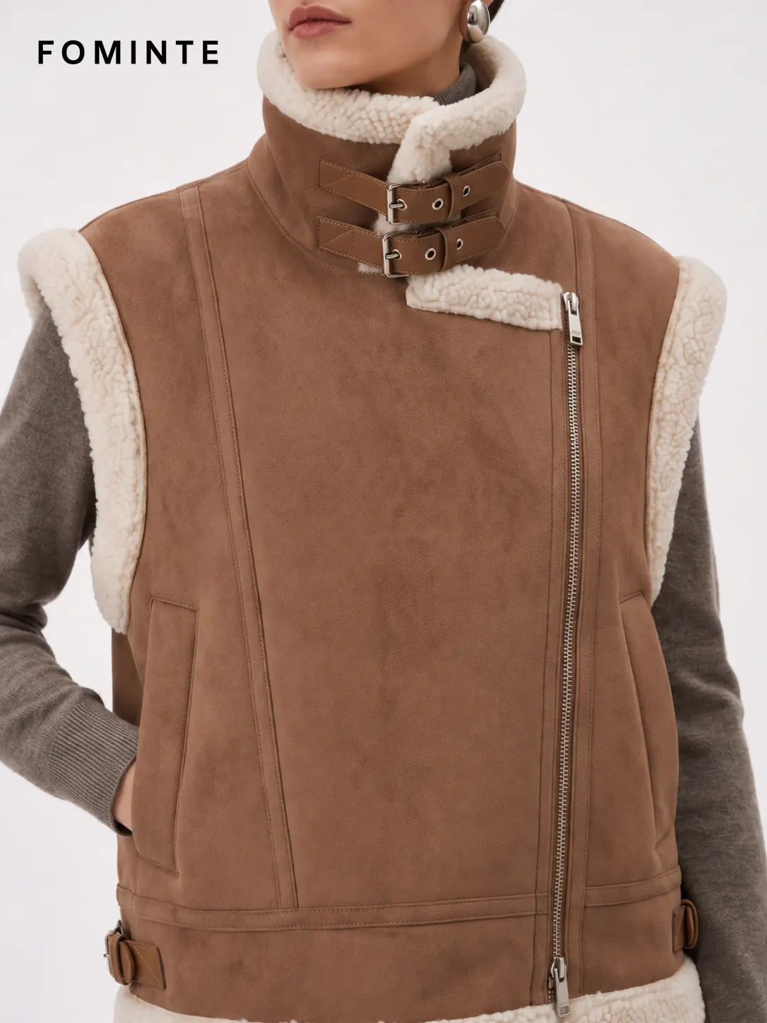 Wholesale Faux Shearling Biker Vest - FM0302000072