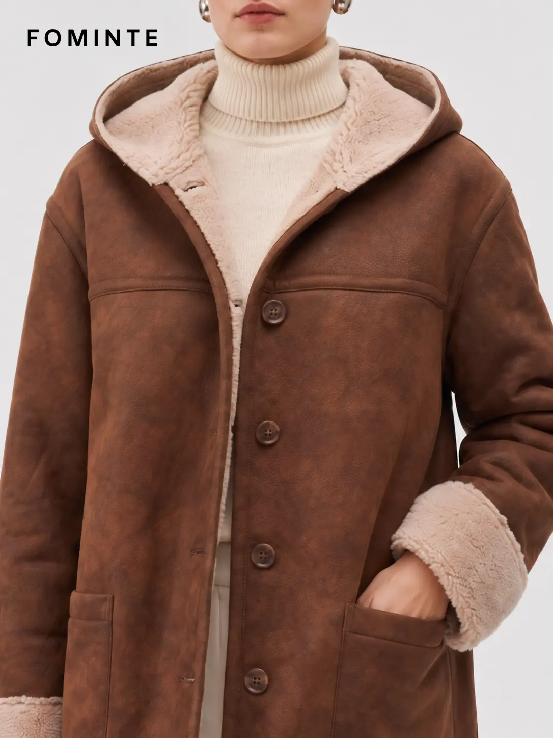 Wholesale Hooded Faux Shearling Car Coat - FM0302000075