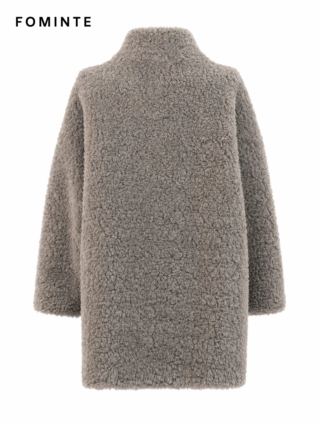 Grey High-Neck Faux Fur Coat Wholesale