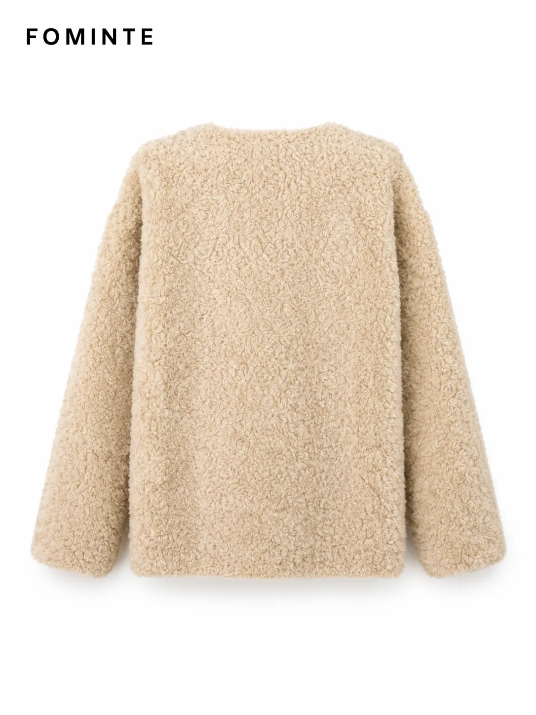 Beige Textured Button Faux Fur Jacket Wholesale