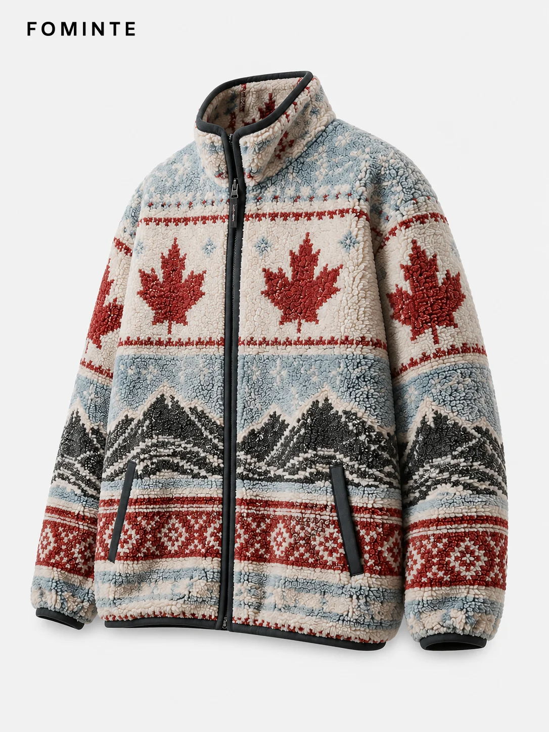 Fleece Stand Collar Cardigan - All-Over Print Wholesale Custom Sportswear - FM0802000399-4