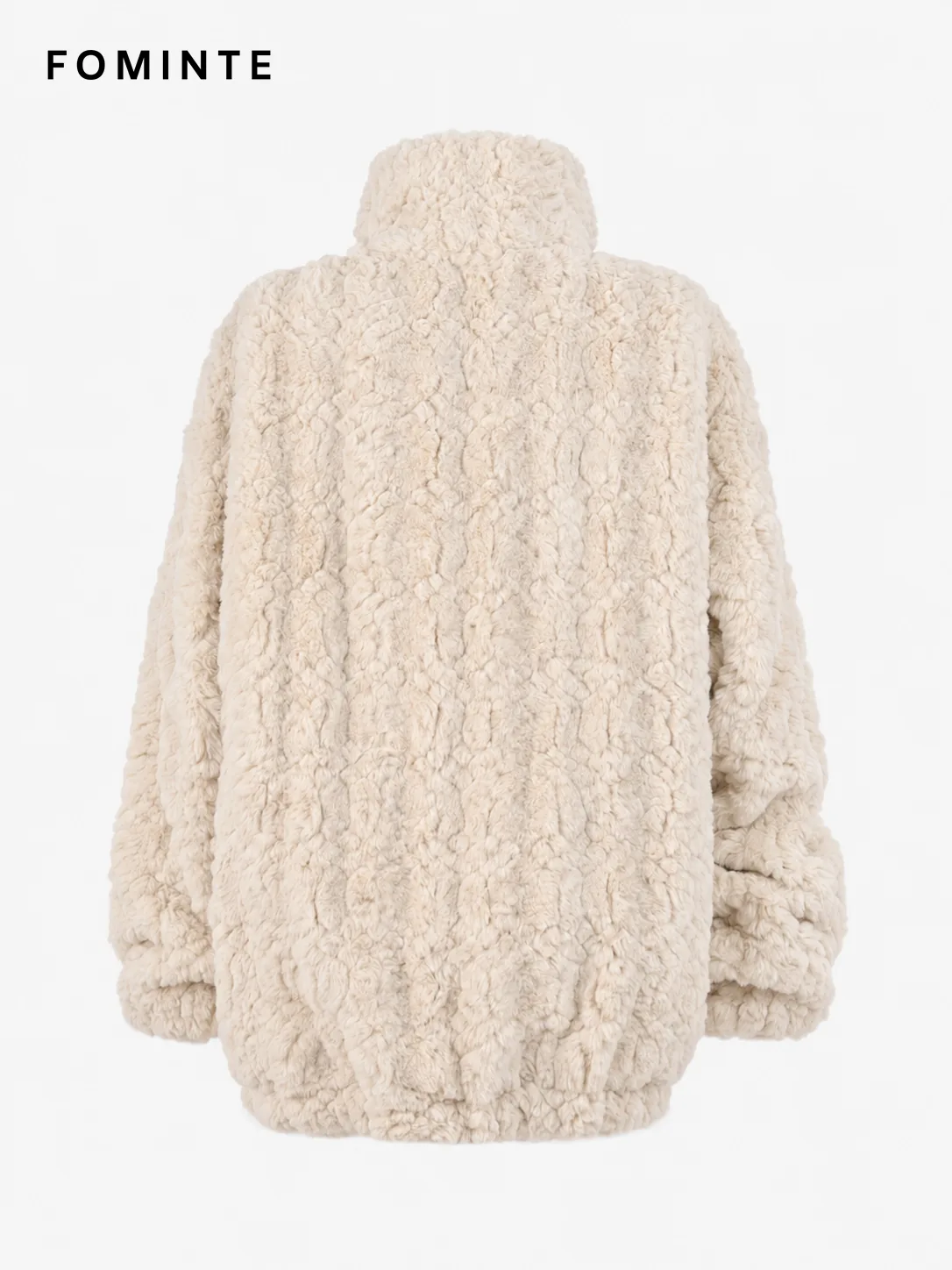 Beige Hooded Faux Shearling Jacket Wholesale