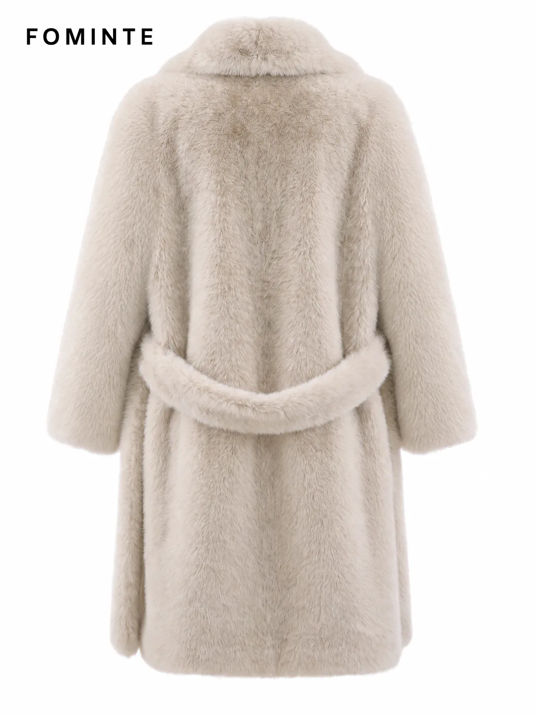 Ivory Belted Double-Breasted Faux Fur Coat Wholesale