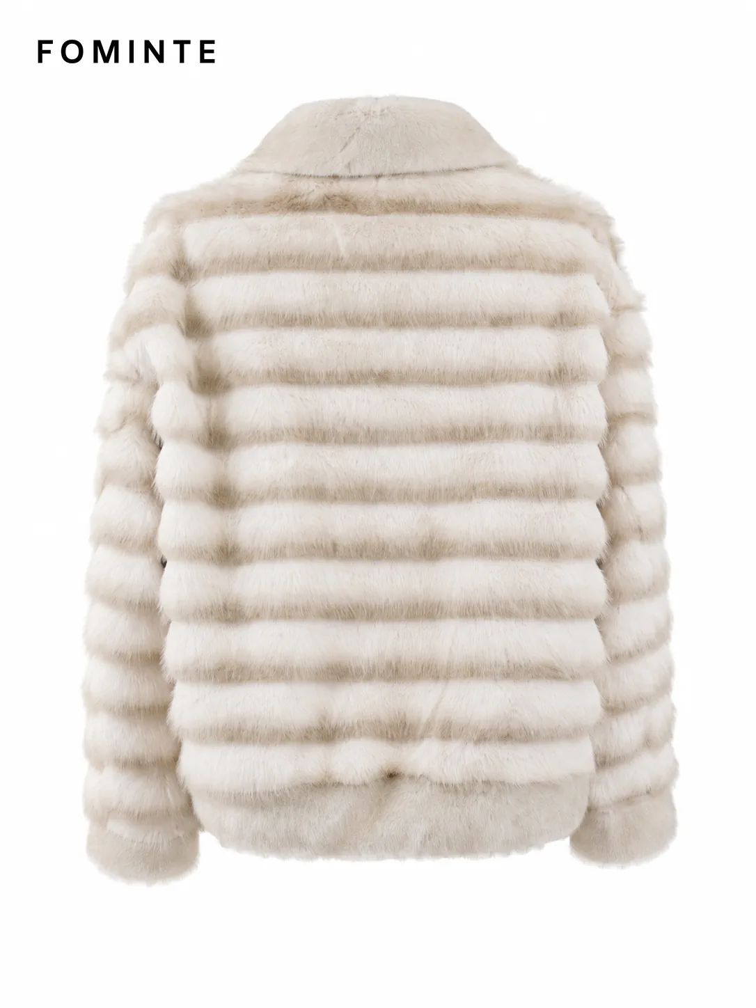 White Striped Faux Fur Button-Front Jacket Wholesale