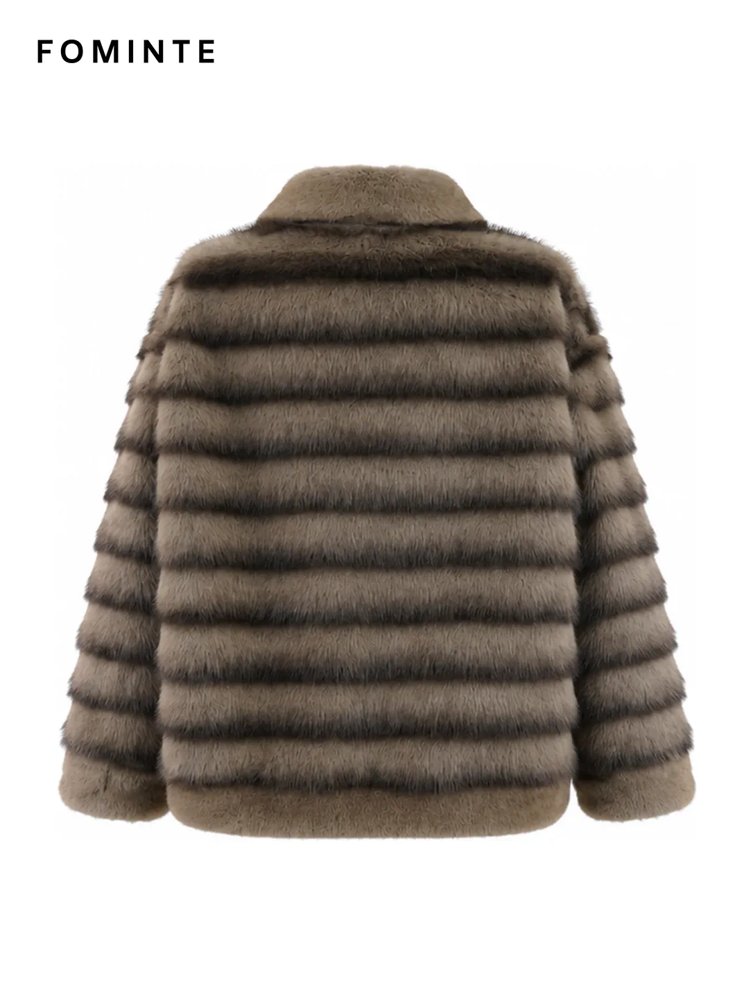 Coffee Striped Faux Fur Button-Front Jacket Wholesale