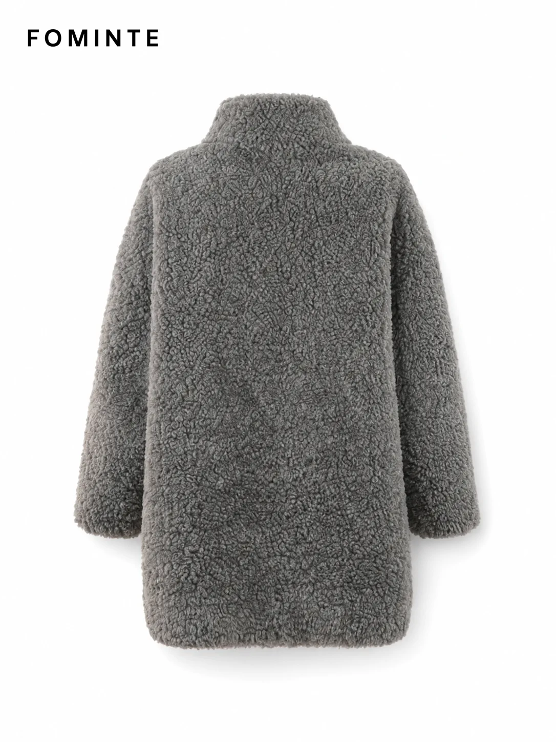 Grey Textured Faux Fur Patch-Pocket Jacket Wholesale