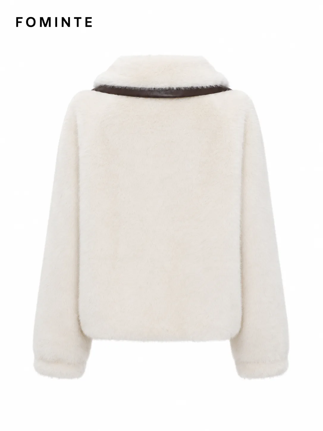 Ivory Contrast-Trim Faux Fur Jacket Wholesale