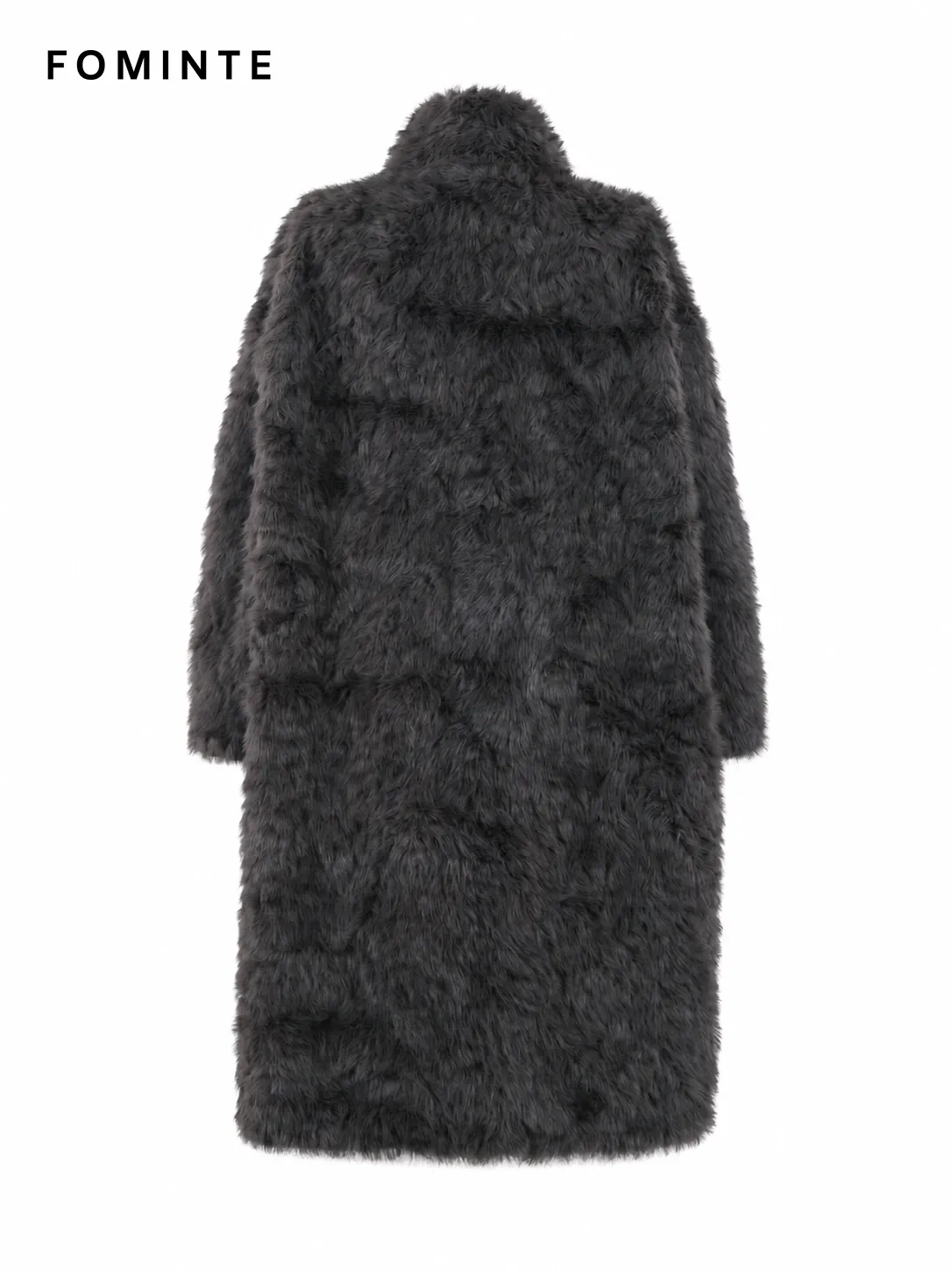 Grey Buckle-Collar Faux Fur Coat Wholesale