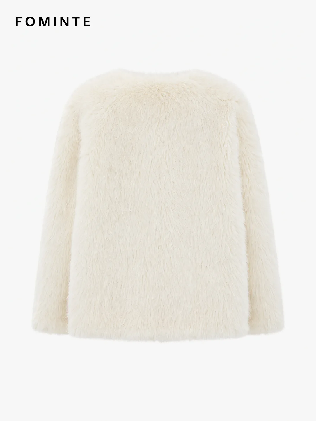White Collarless Faux Fur Jacket Wholesale