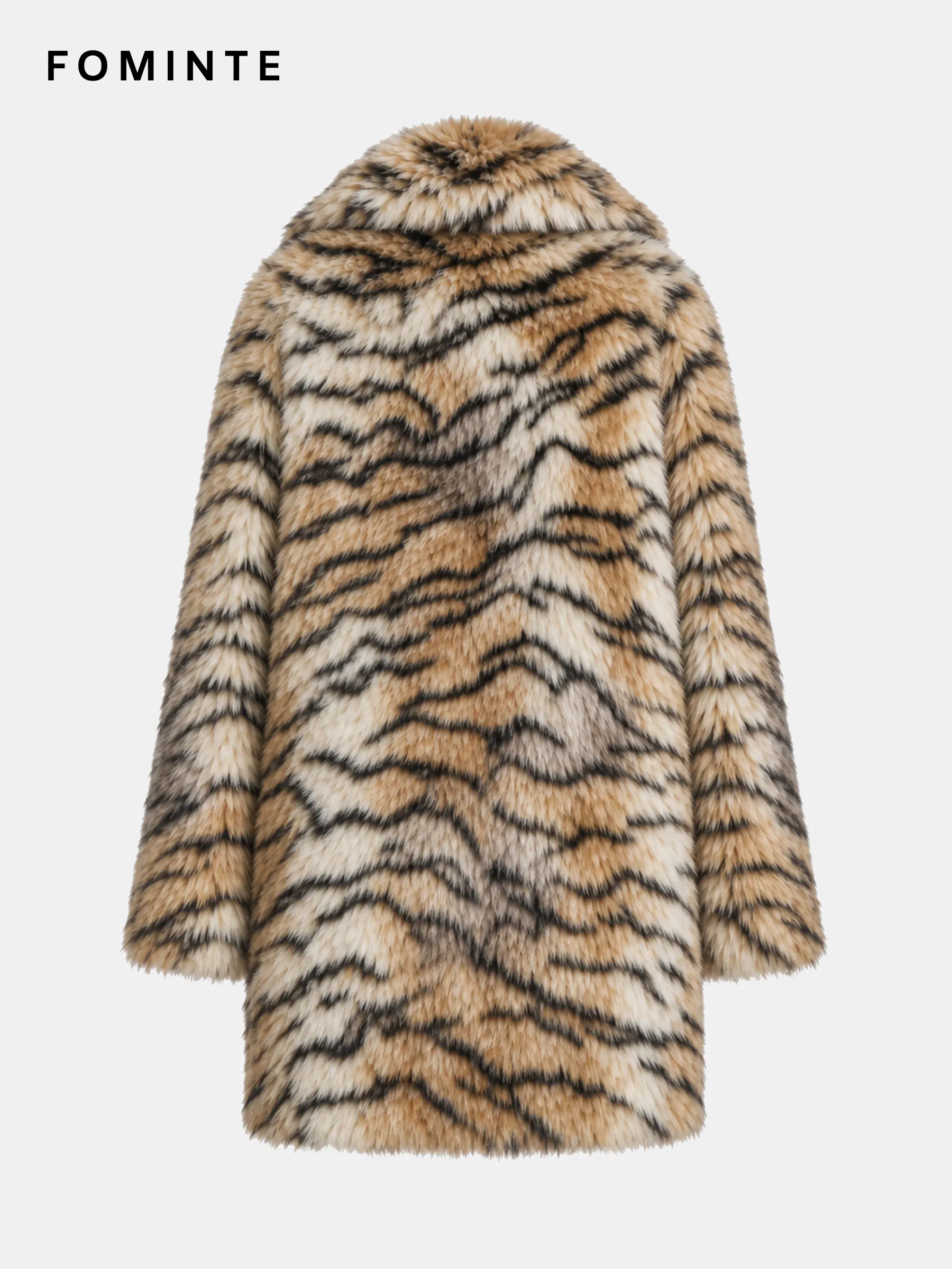 Warm Ivory Tiger-Inspired Faux Fur Coat Wholesale