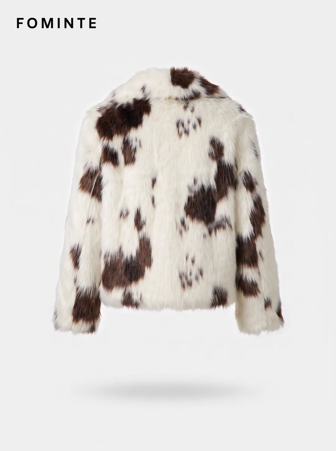 Ivory and Brown Patch Faux Fur Jacket