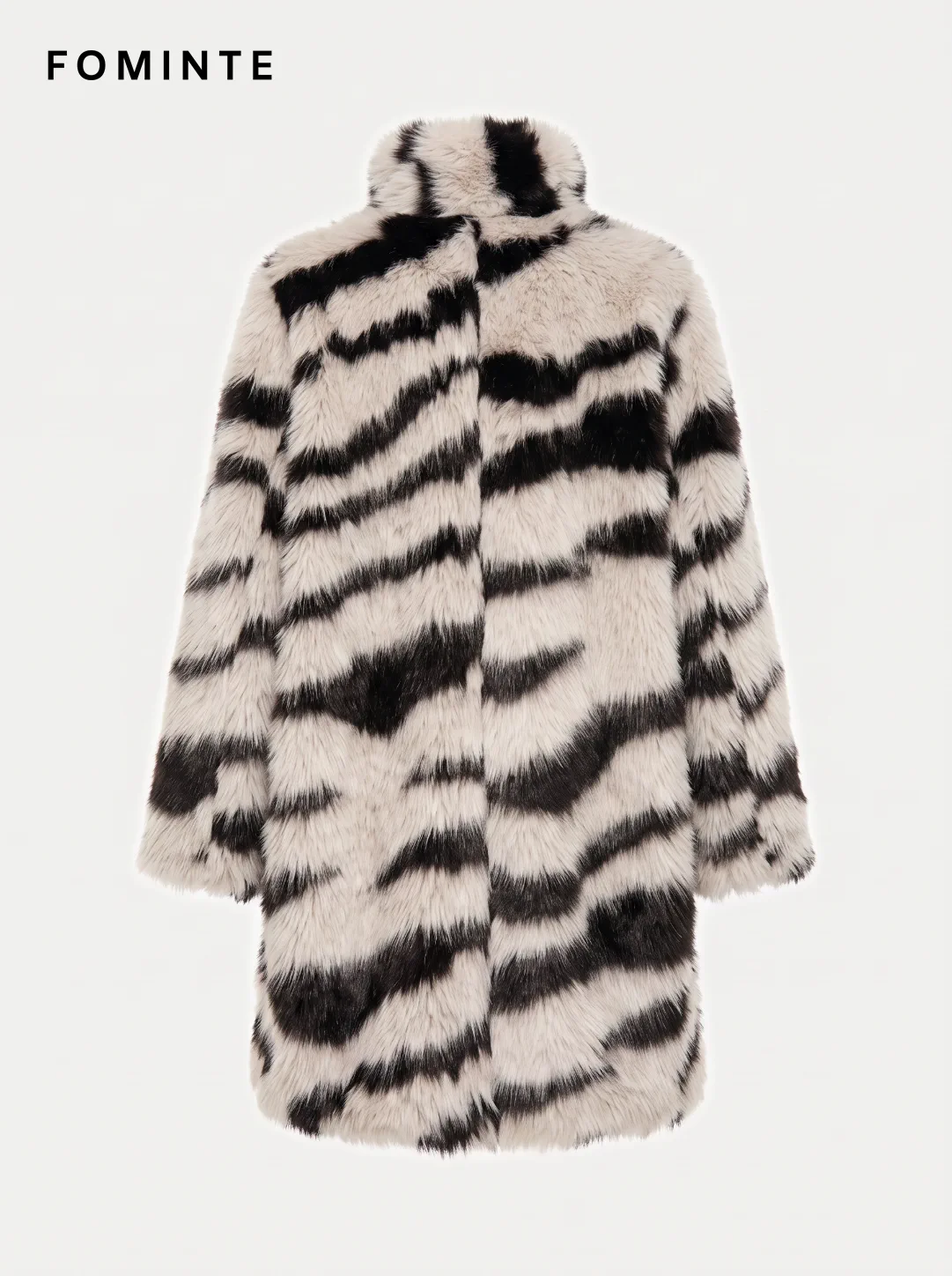Ivory Diagonal-Stripe Faux Fur Coat Wholesale