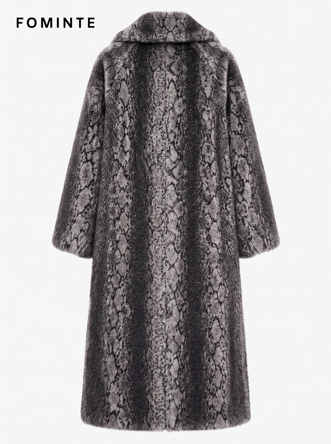Charcoal Reptile-Inspired Faux Fur Coat Wholesale
