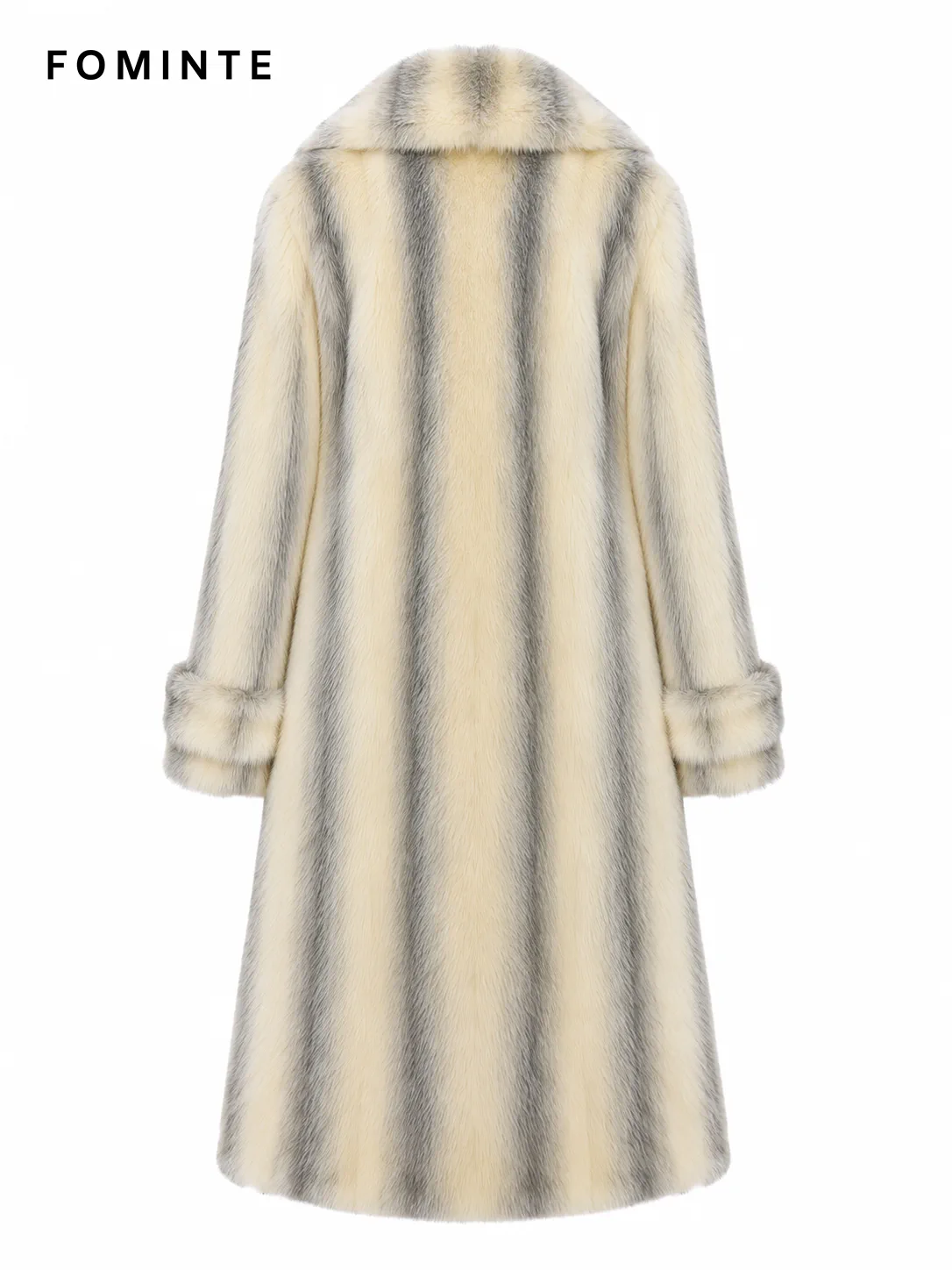 Cream and Dove Grey Striped Faux Fur Coat Wholesale