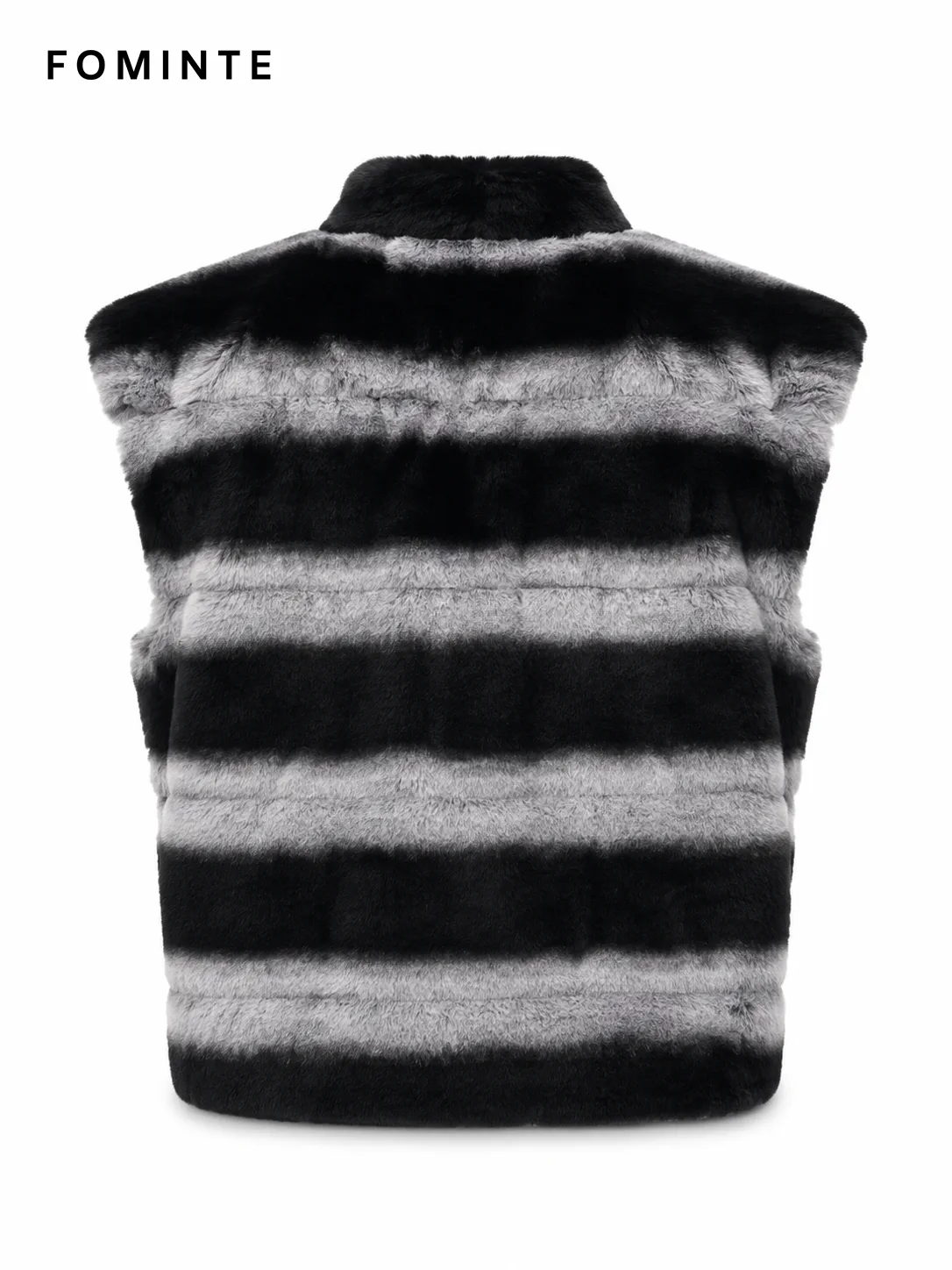 Black and Grey Banded Faux Fur Zip Vest Wholesale