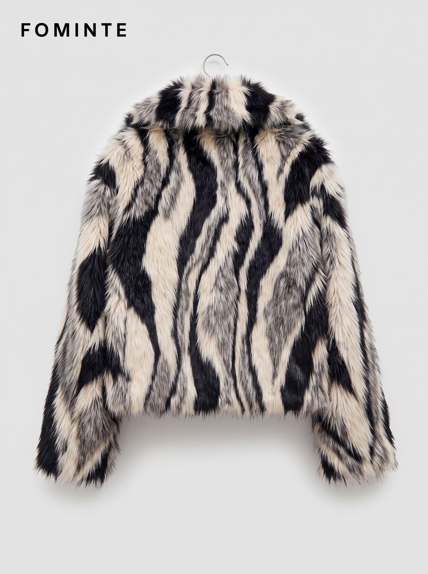 Black and Grey Banded Faux Fur Jacket Wholesale