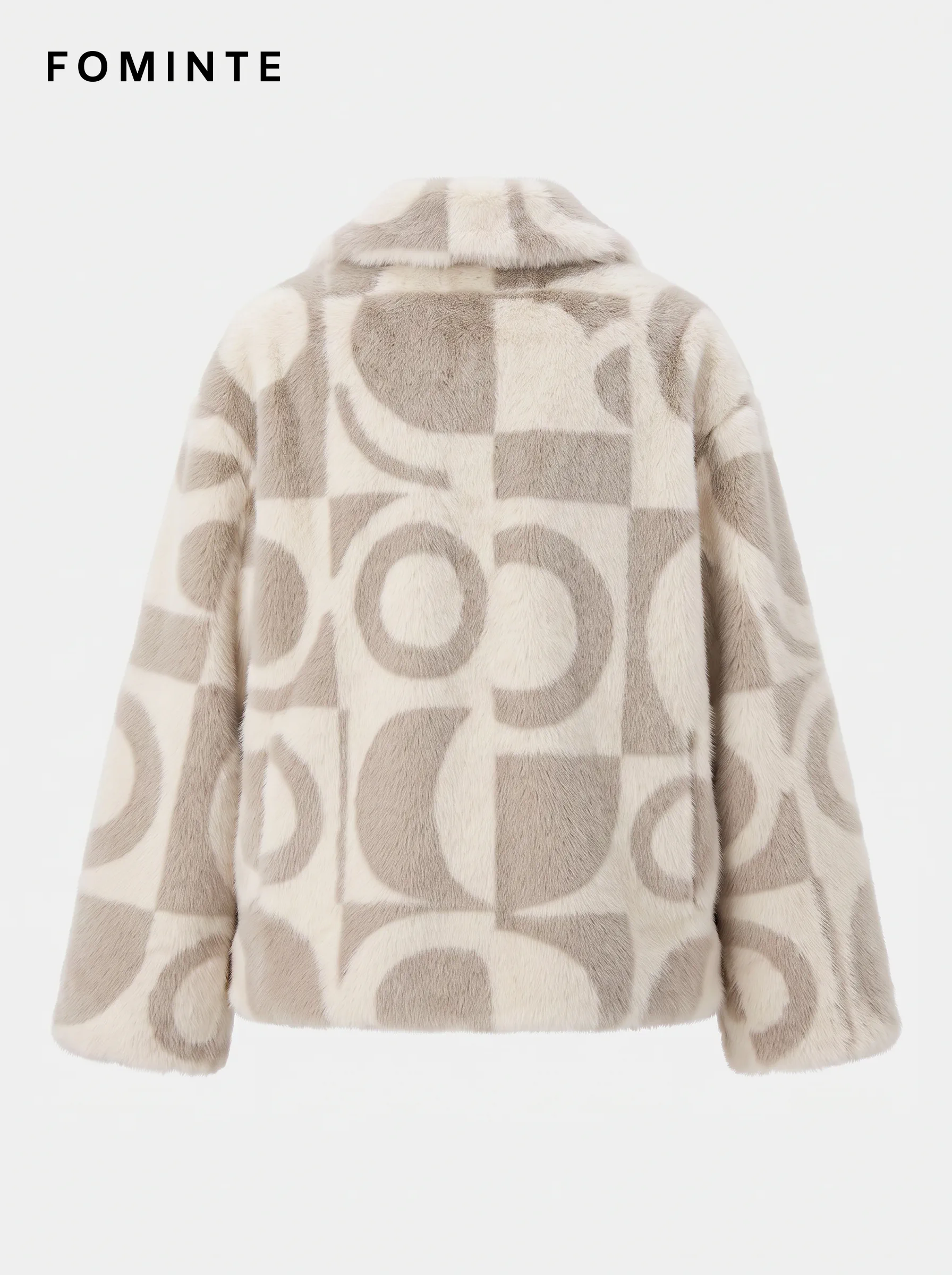 Ivory Geometric Print Faux Fur Jacket Wholesale