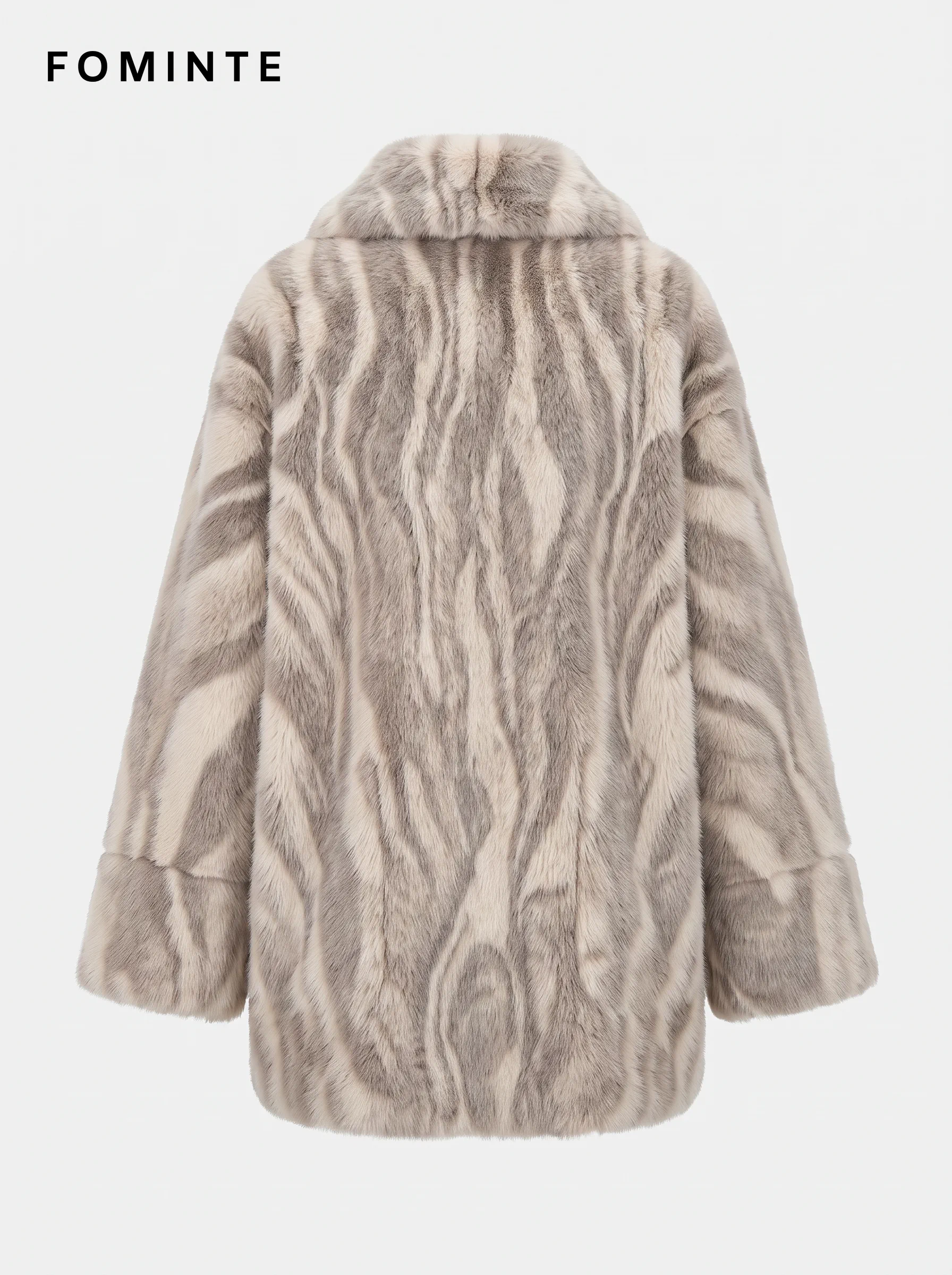 Pearl Grey Wave-Stripe Faux Fur Coat Wholesale