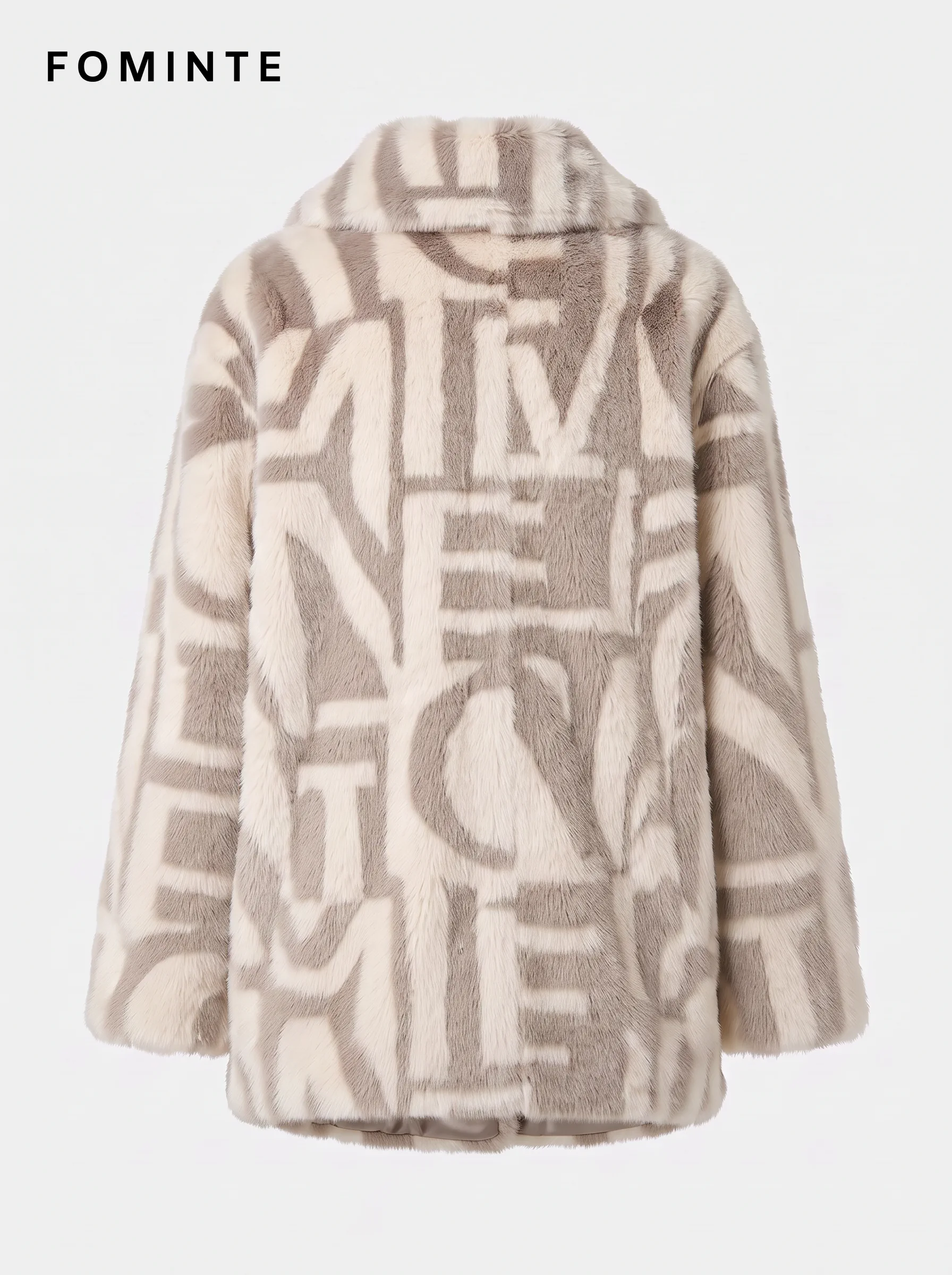 Greige Interlocked Geometric Faux Fur Coat Wholesale