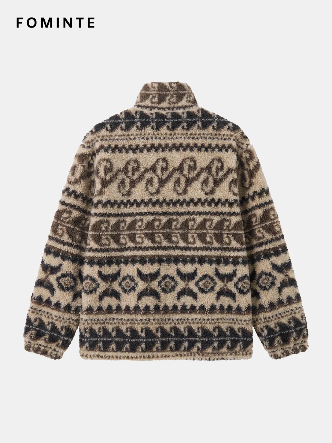 Vintage Paisley Print Half-Zip Sherpa Fleece Jacket