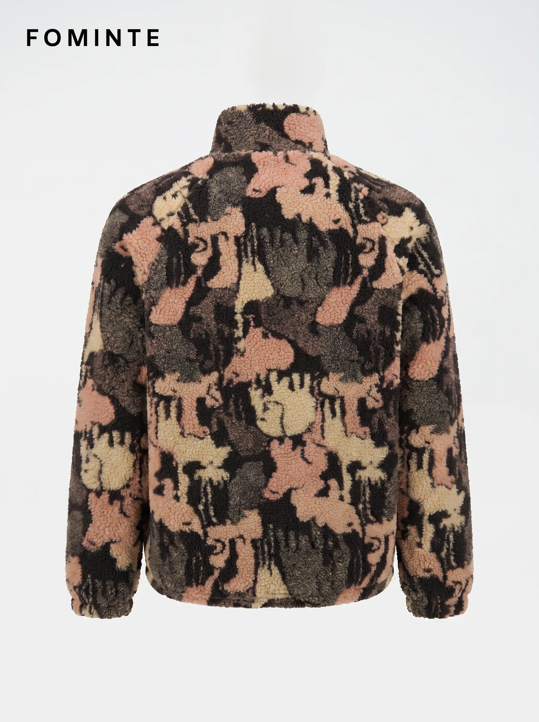 Abstract Camo Print Full-Zip Sherpa Fleece Jacket
