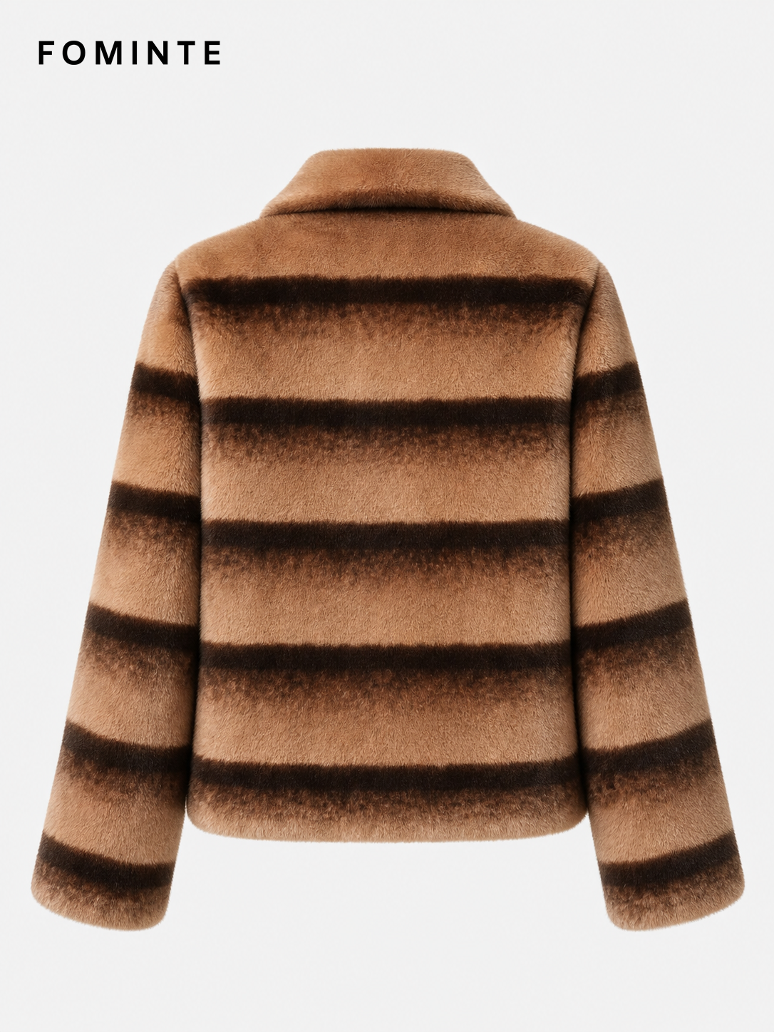 Greige Typographic Geometric Faux Fur Coat Wholesale