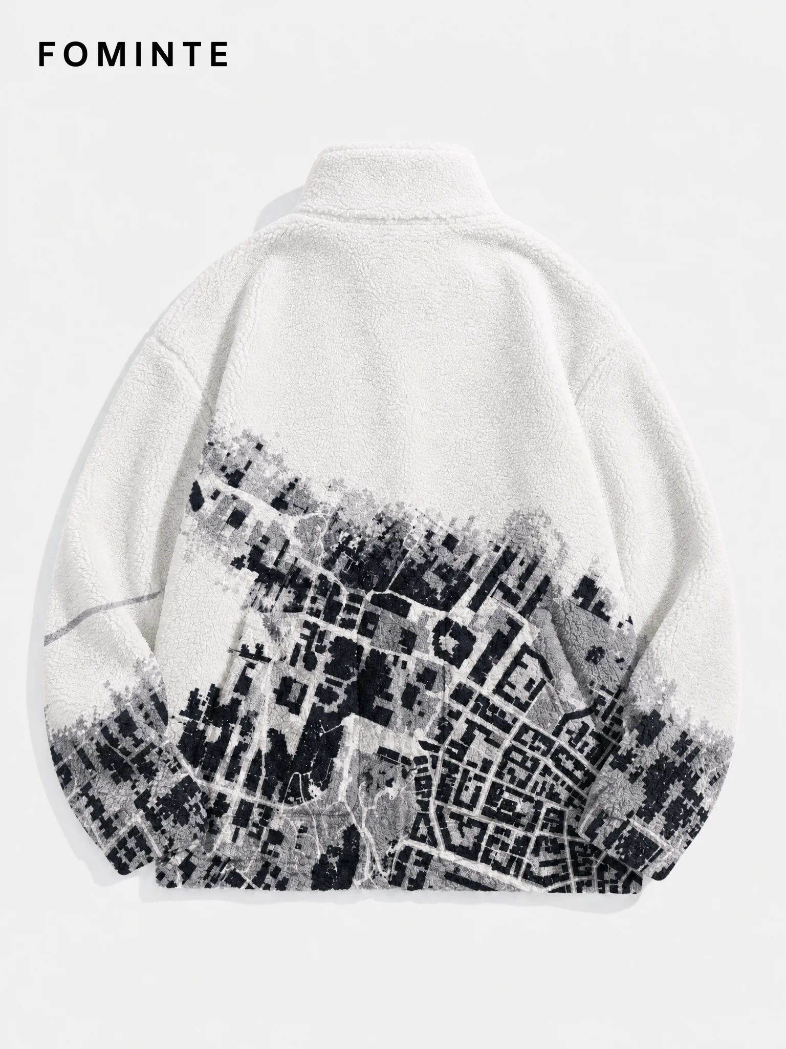Black and Grey Abstract Print Full-Zip Fleece Jacket