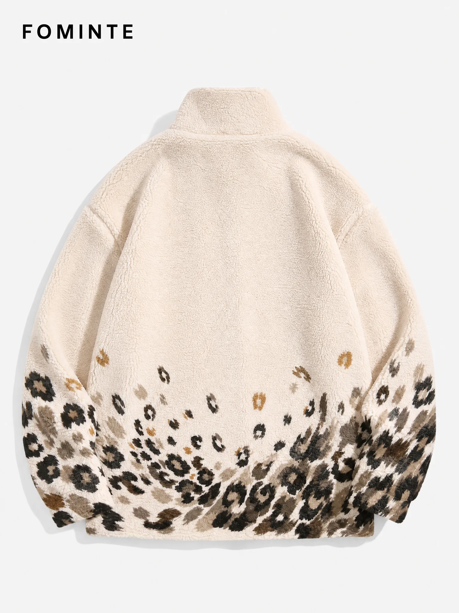 Ivory Leopard Print Full-Zip Fleece Jacket