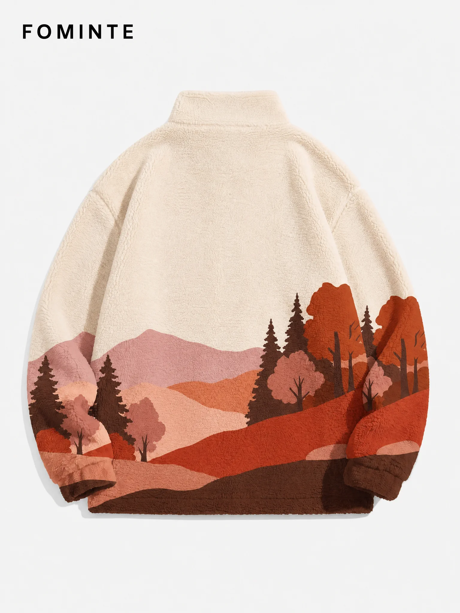 Ivory Mountain Landscape Full-Zip Fleece Jacket
