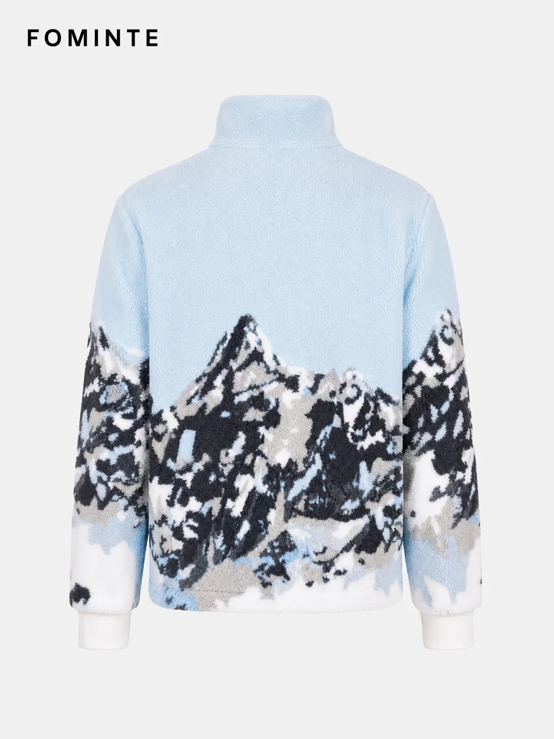Sky Blue Mountain Print Full-Zip Fleece Jacket