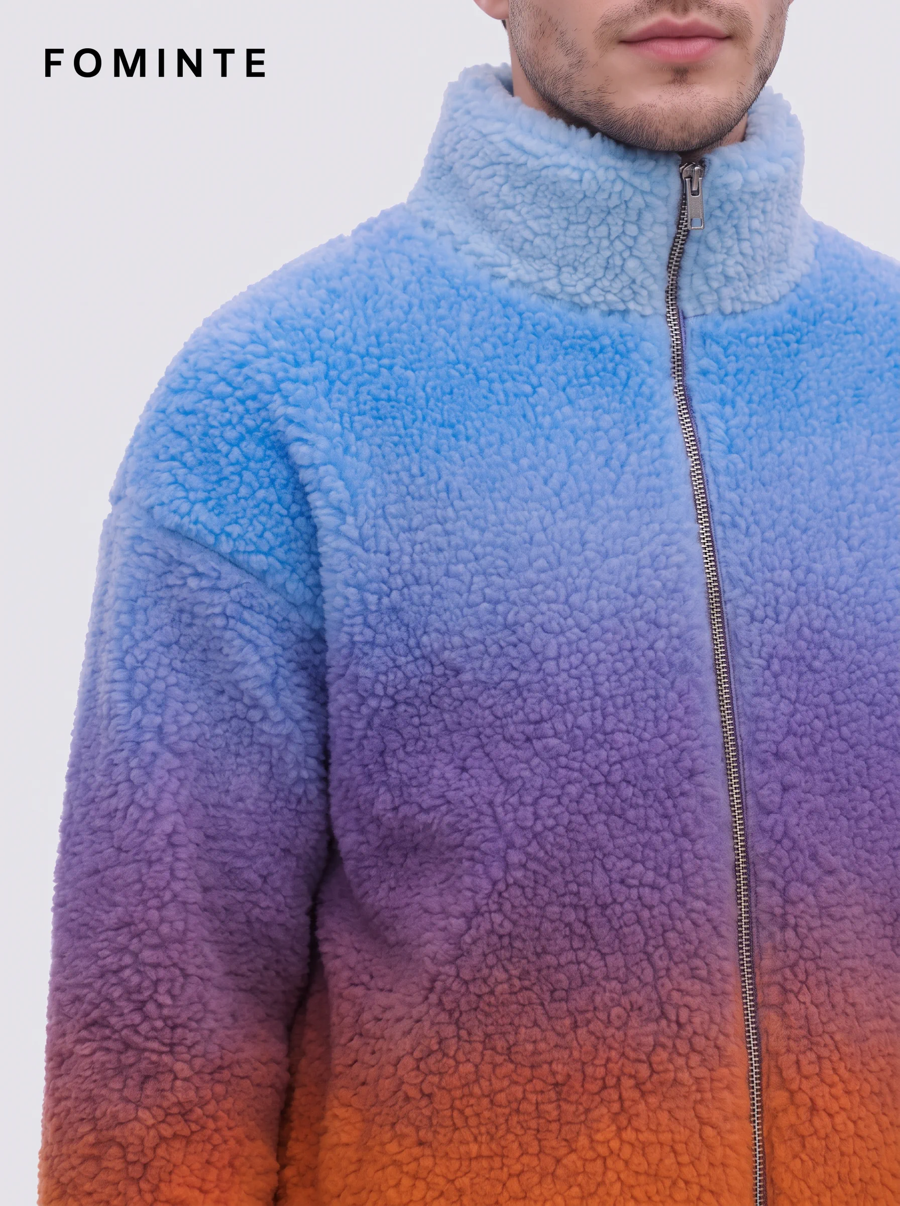 Blue Purple Orange Gradient Full-Zip Fleece Jacket