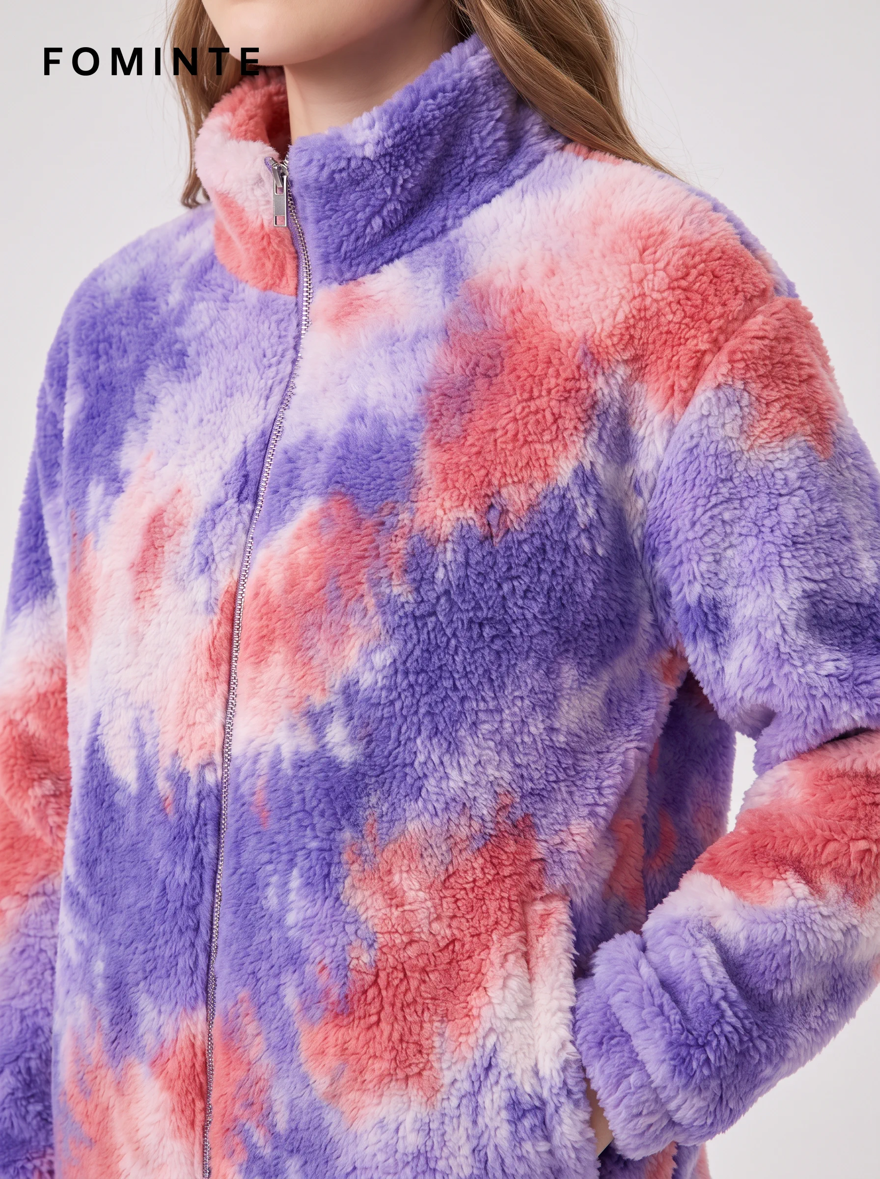 Purple Pink Tie-Dye Full-Zip Fleece Jacket