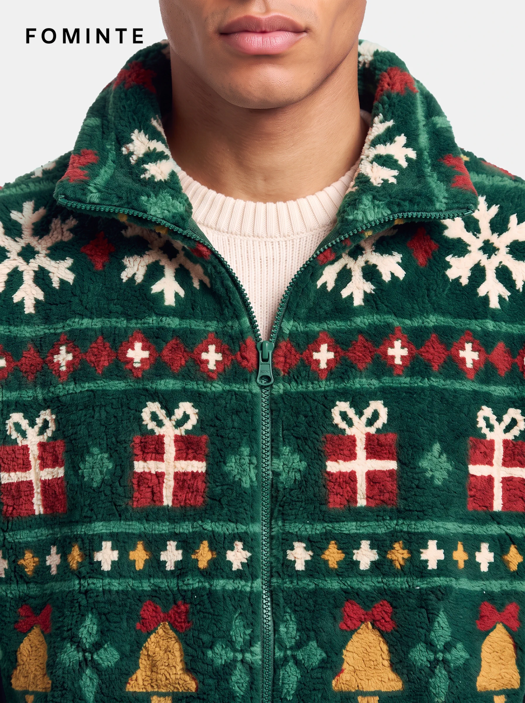 Pine Green Holiday Fair Isle Snowman Fleece Jacket