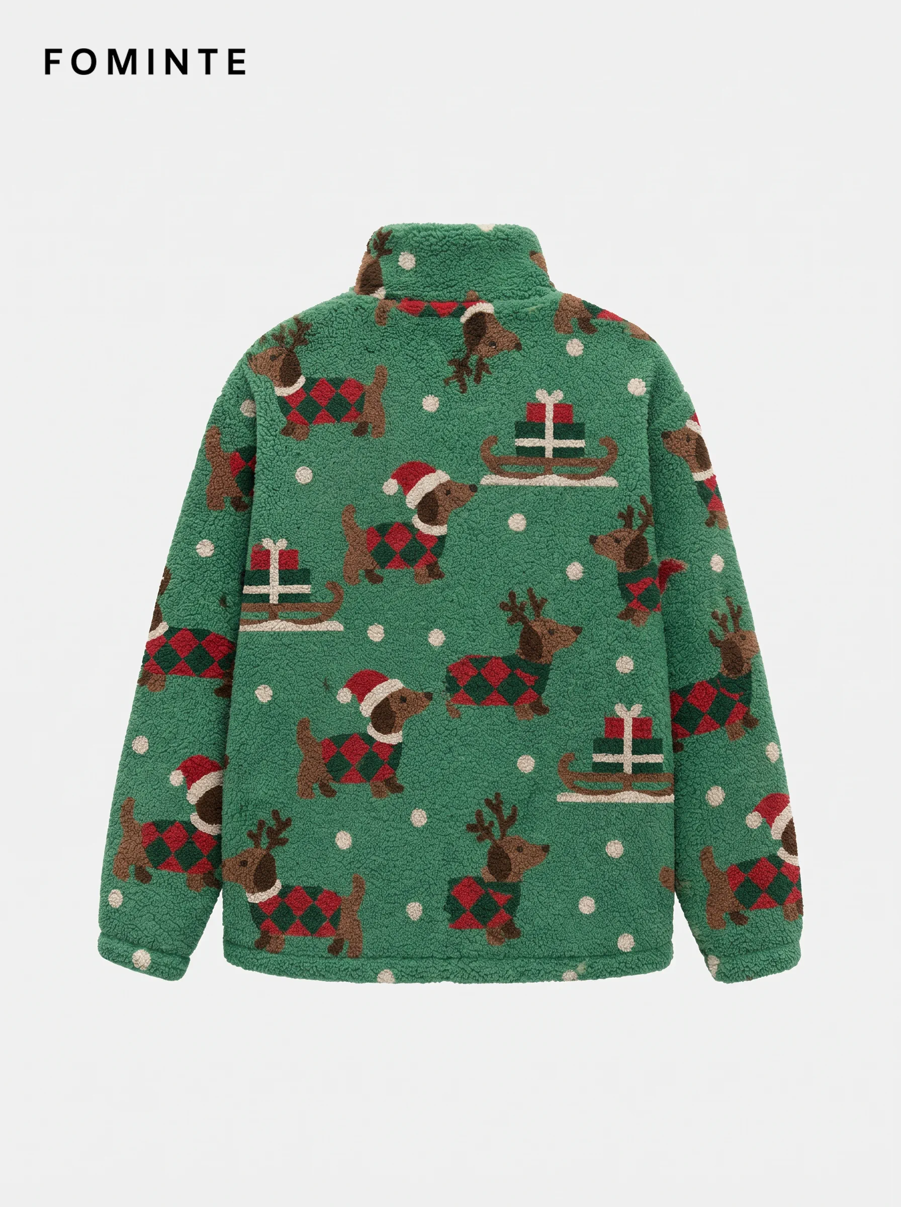 Holiday Dachshund Print Sherpa Fleece Jacket