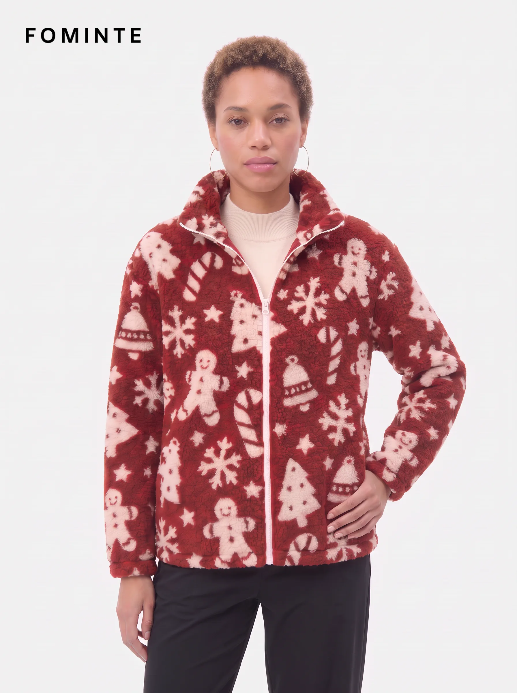 Festive Red Gingerbread Man Christmas Sherpa Jacket