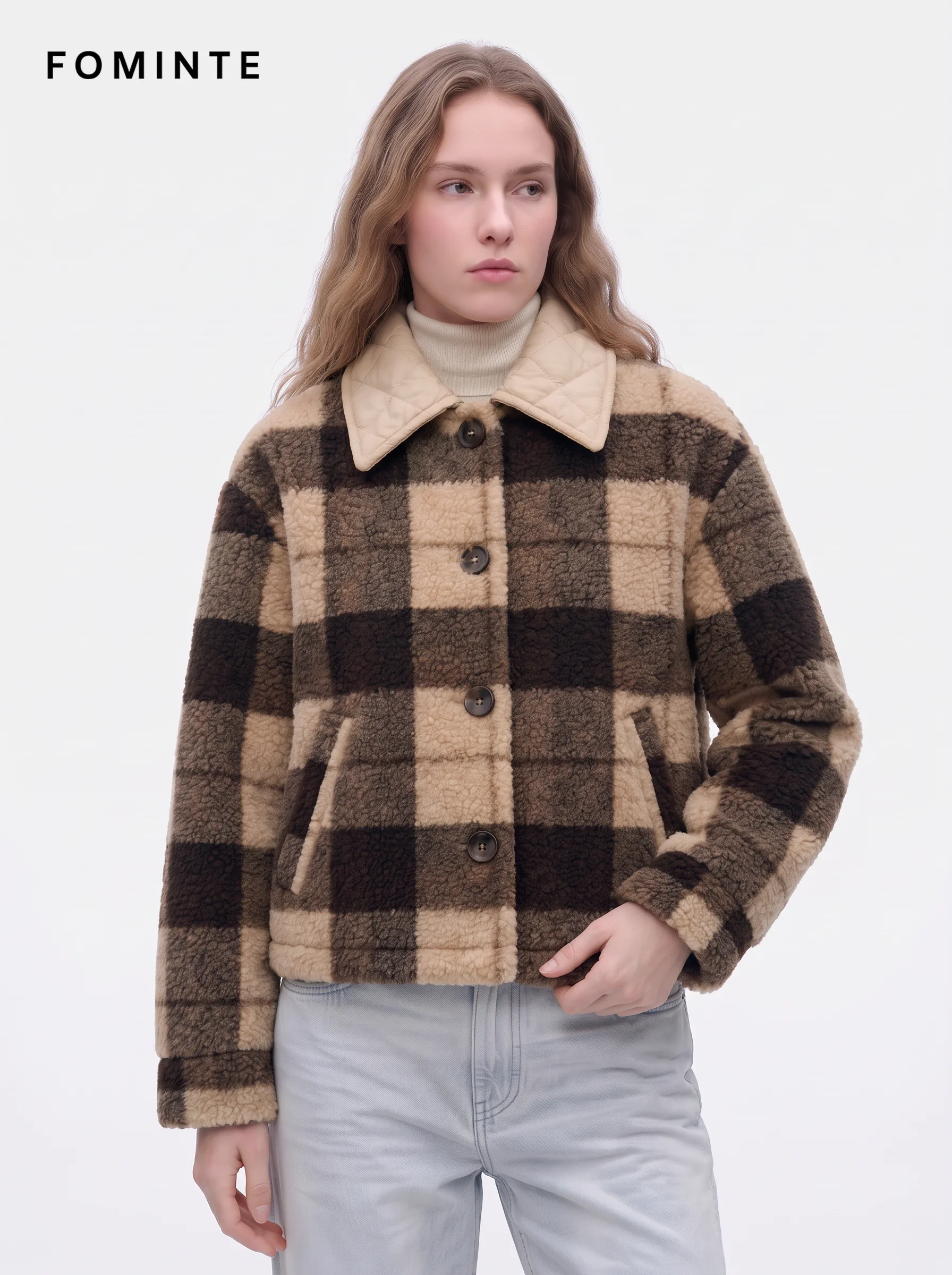 Cream Sherpa Jacket with Reindeer Boucle Applique