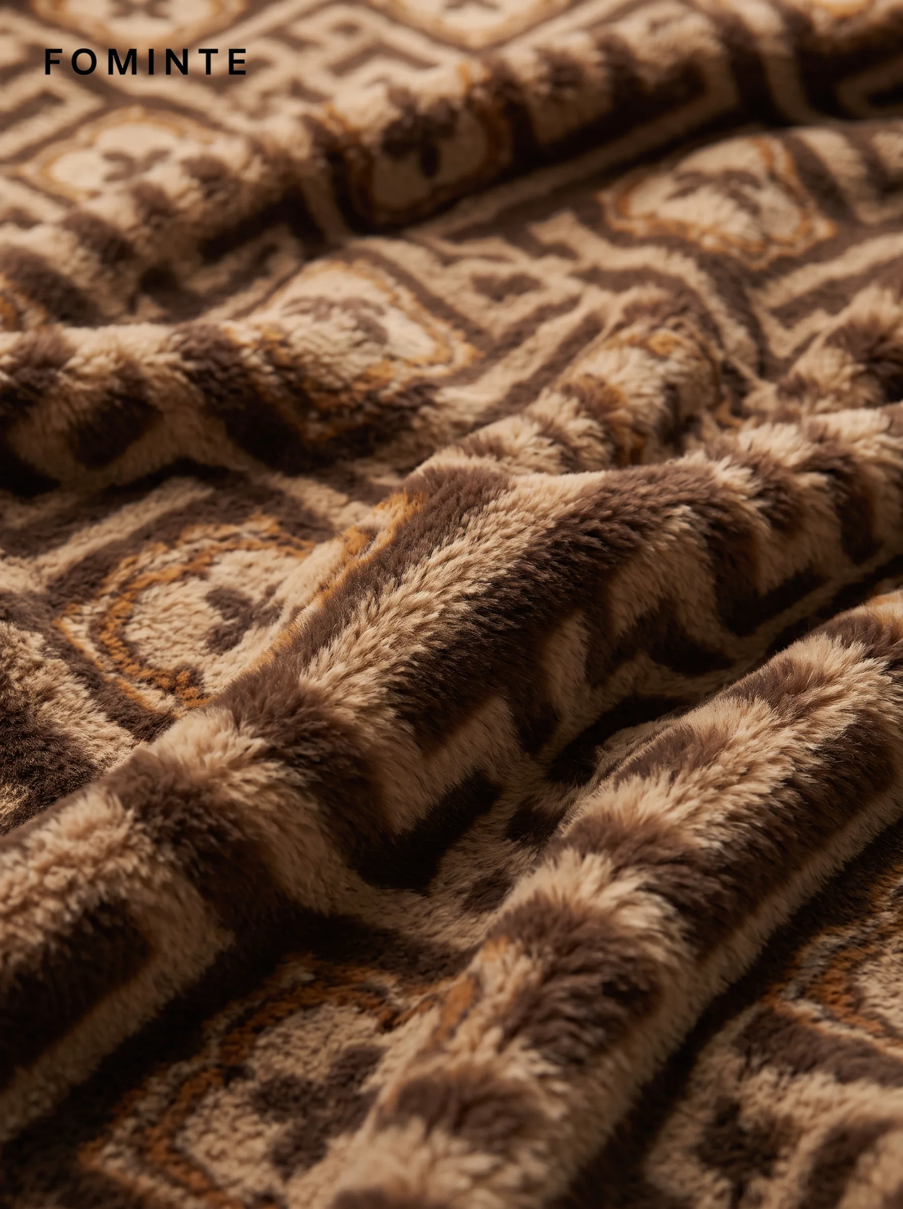 Earthy Colorblock Geometric Patchwork Luxury Faux Fur Jacket