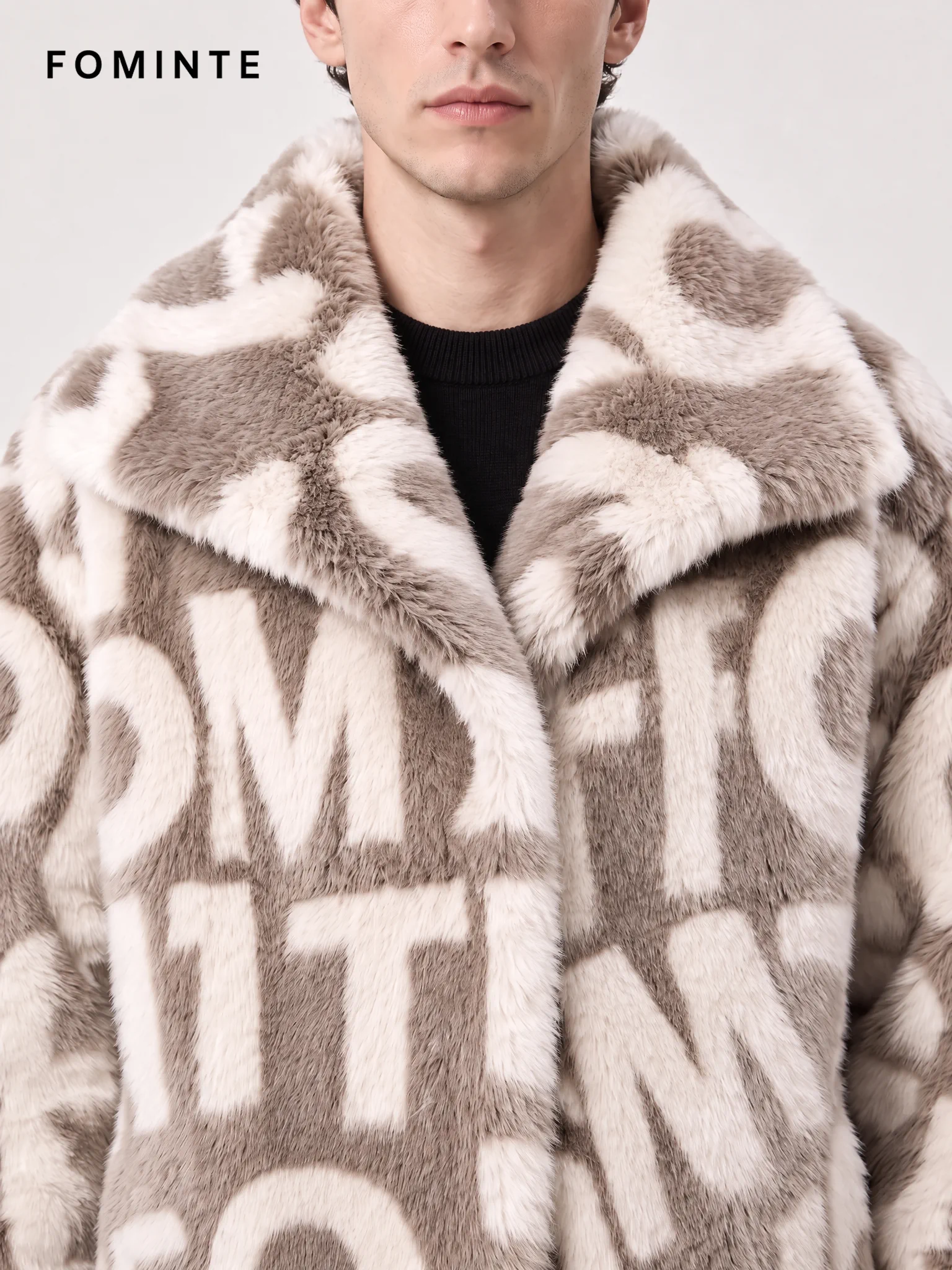 Monochromatic Dalmatian Spotted Luxury Faux Fur Coat