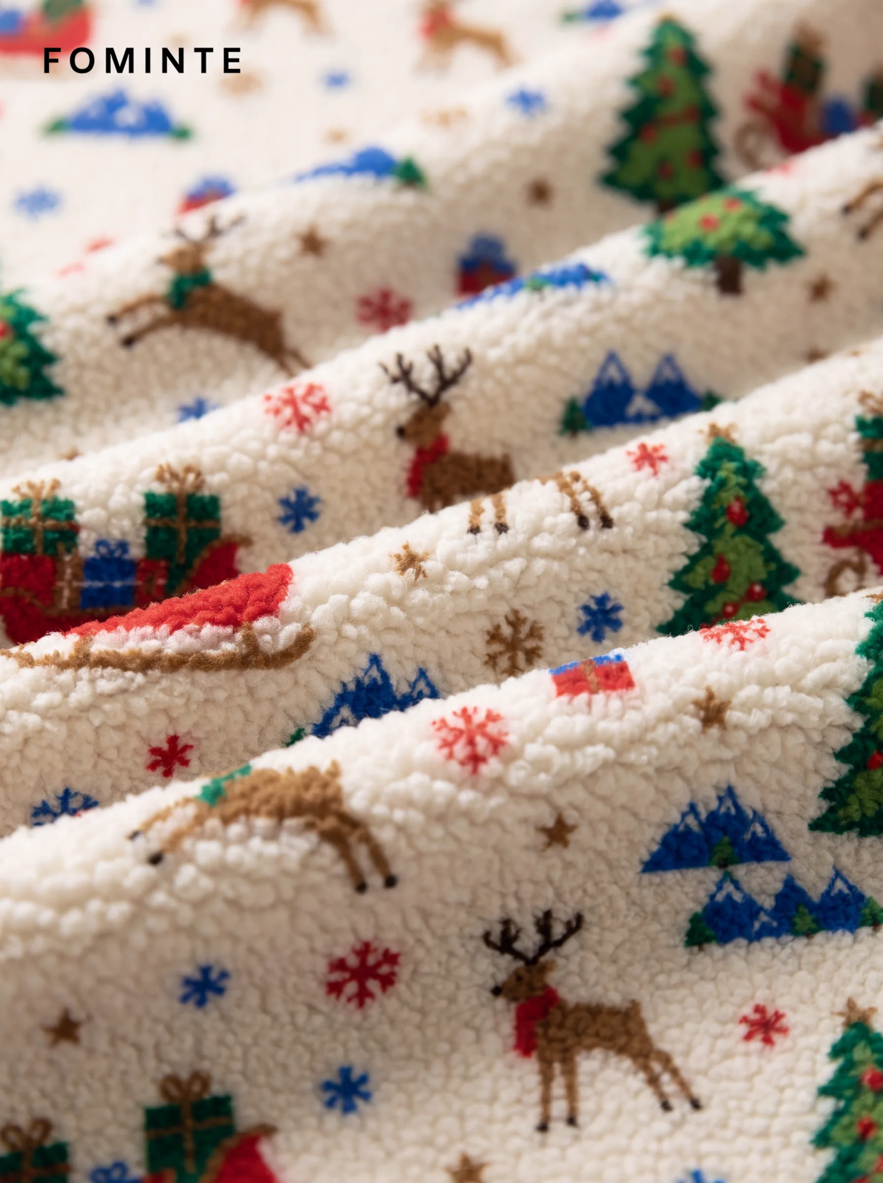 Cream Christmas Reindeer and Forest Holiday Sherpa Jacket