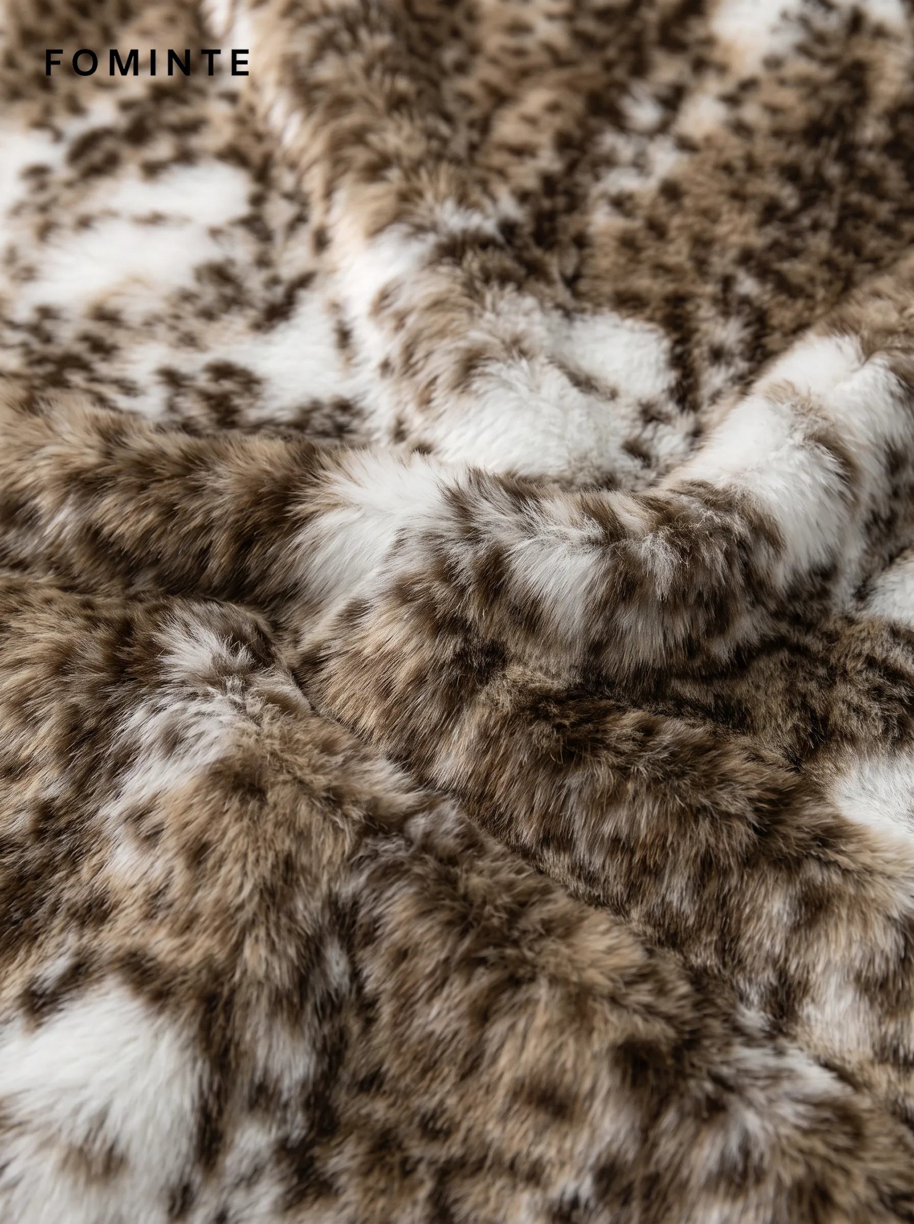 Ivory Tiger-Inspired Shawl Collar Faux Fur Jacket