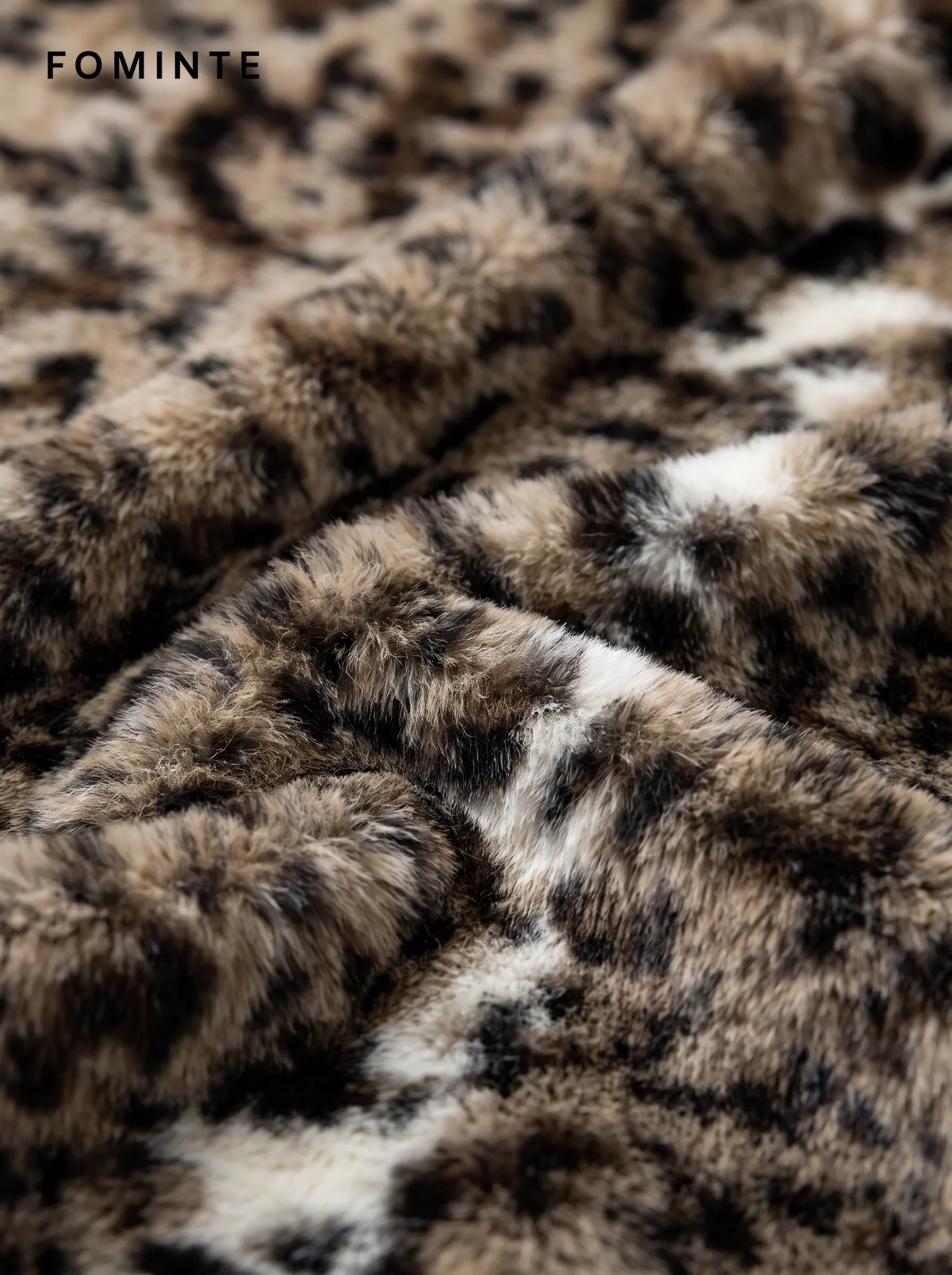 Greige Geometric Jacquard Hooded Faux Fur Coat