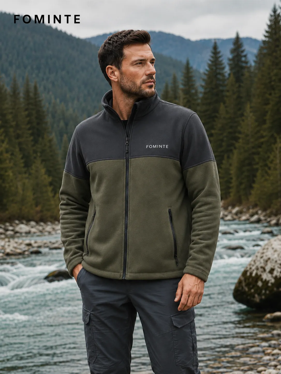 Colorblock Windproof Panel Fleece Jacket FM0801000421-1
