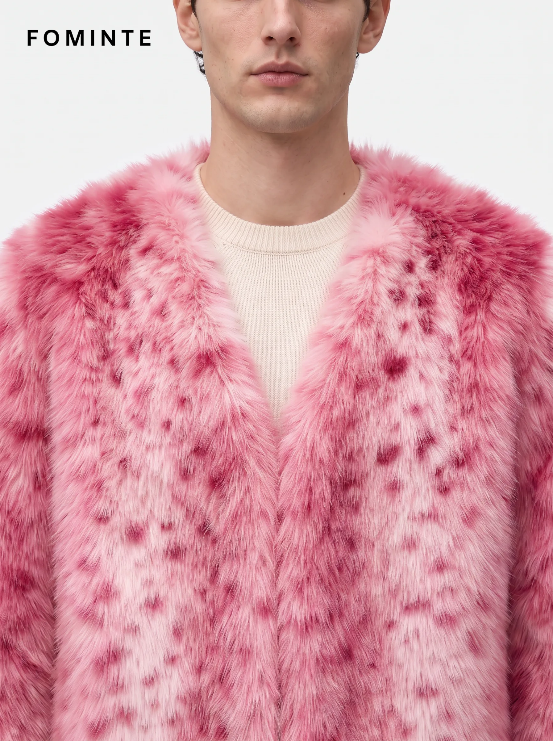 Dusty Rose Blossom Lapel Faux Fur Winter Coat
