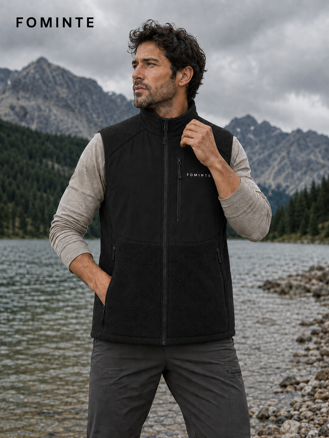 Black Men's Hybrid Fleece Vest Wholesale Custom Outerwear - FM0801000430-2