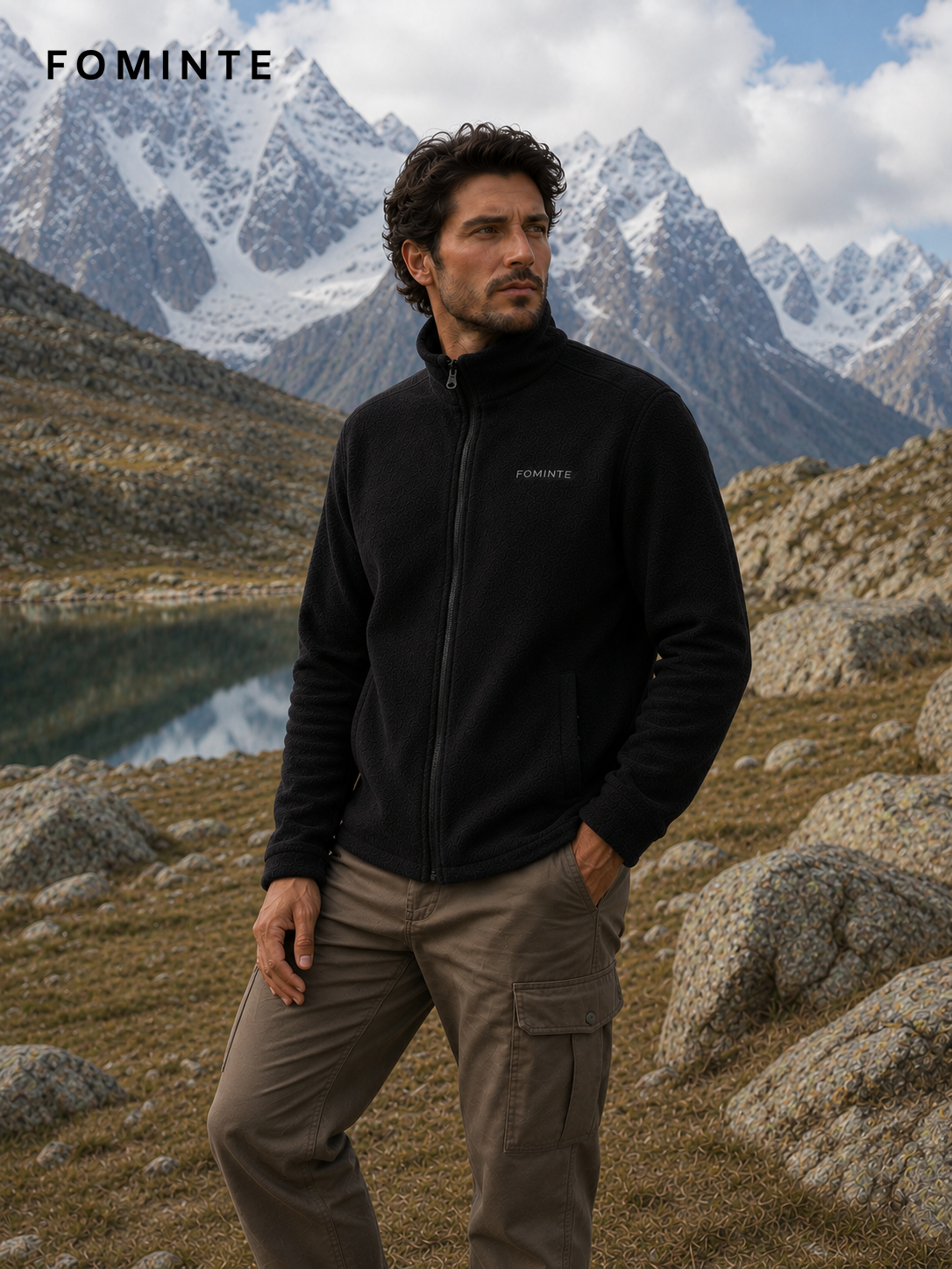 Black Men's Full-Zip Fleece Jacket Wholesale Custom Outerwear - FM0801000436-2
